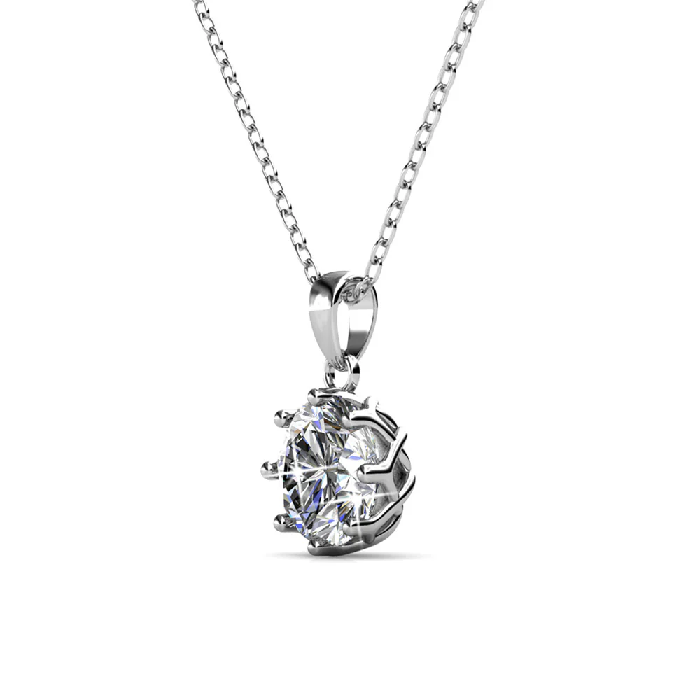 Eden 18k White Gold Plated Pendant Necklace with Solitaire Round Cut Swarovski Crystal - Image 7