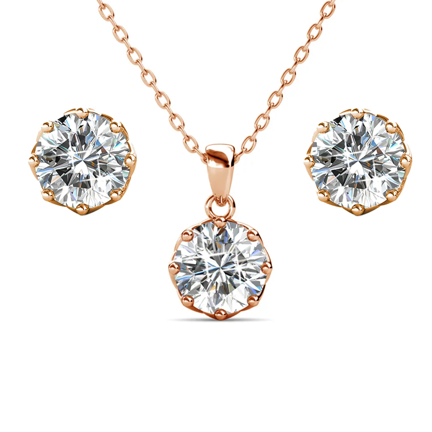 Eden 18k White Gold Plated Silver Necklace and Stud Earring Set with Swarovski Crystals - Image 13