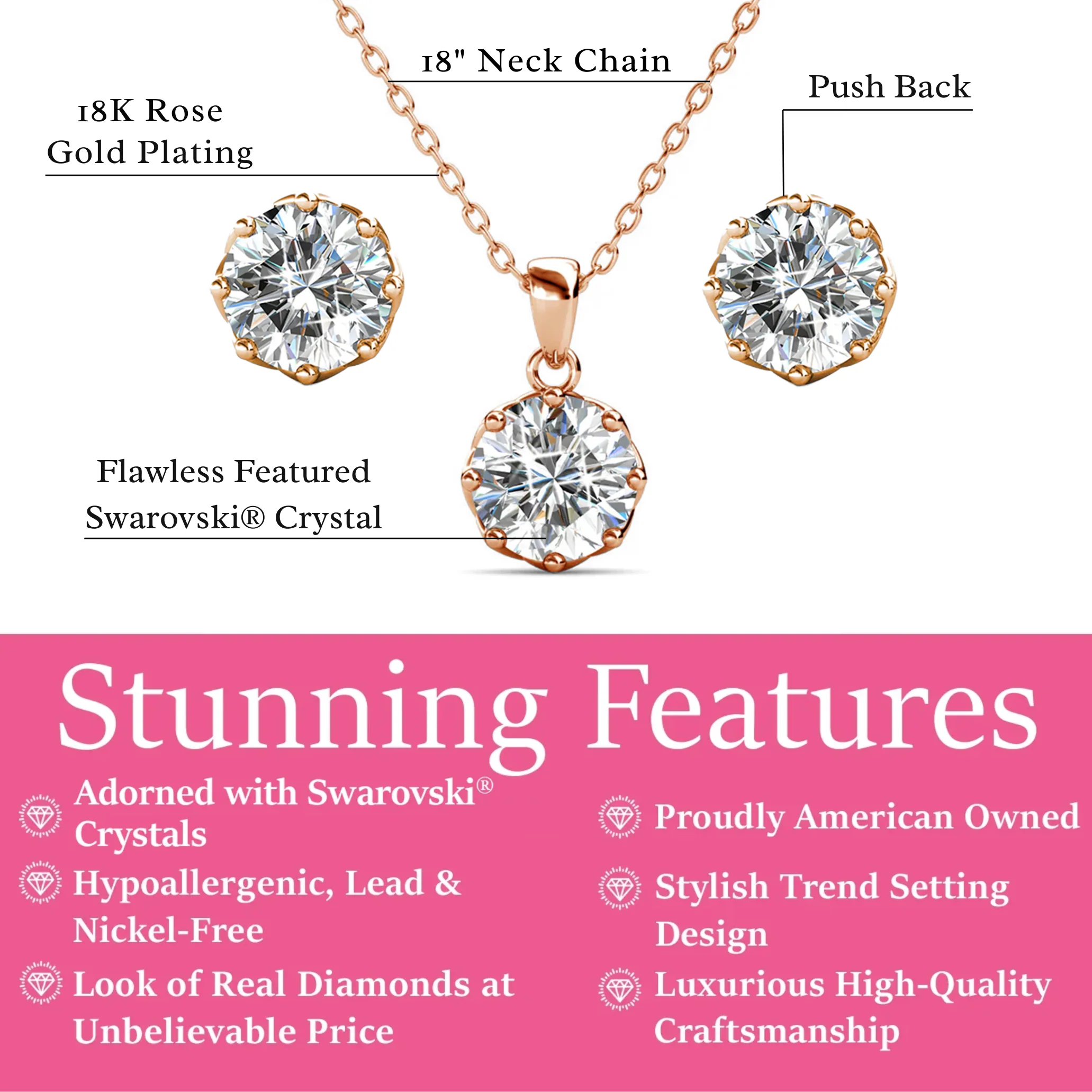 Eden 18k White Gold Plated Silver Necklace and Stud Earring Set with Swarovski Crystals - Image 14