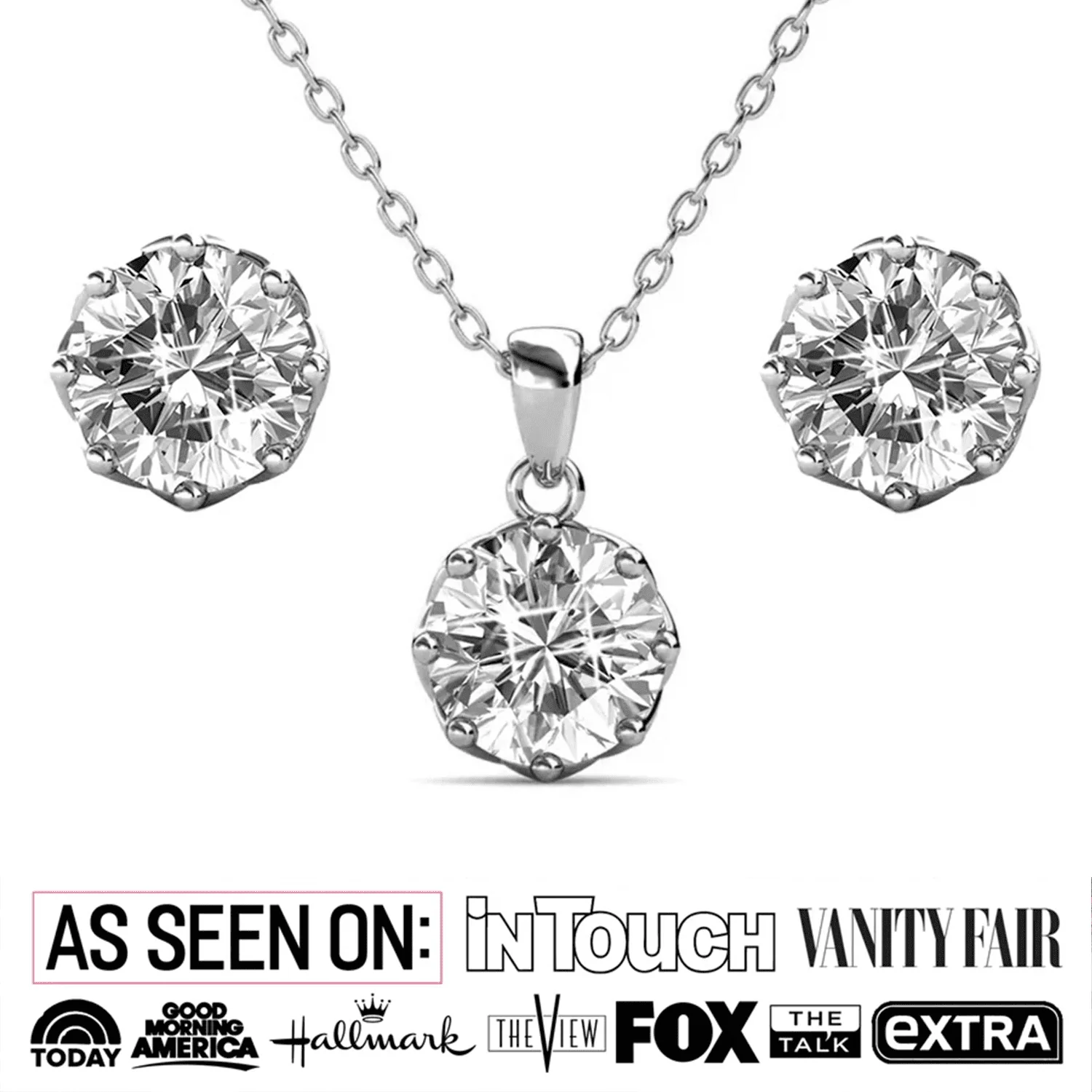 Eden 18k White Gold Plated Silver Necklace and Stud Earring Set with Swarovski Crystals - Image 2