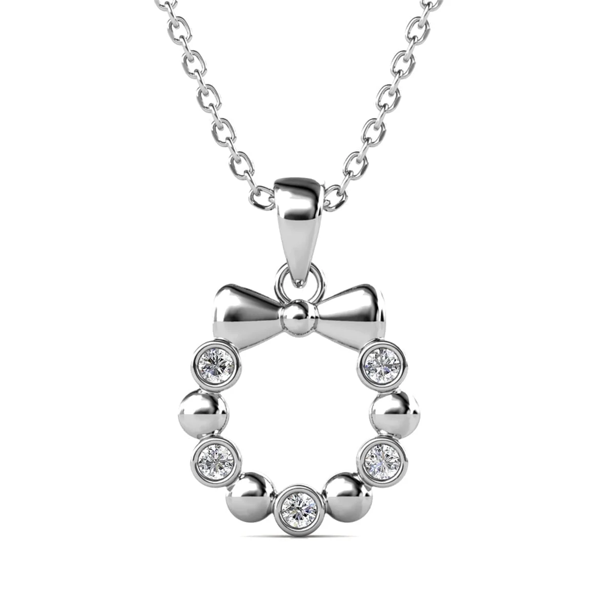 Edith 18k White Gold Plated Silver Ribbon Necklace and Earring Set with Swarovski Crystals - Image 7