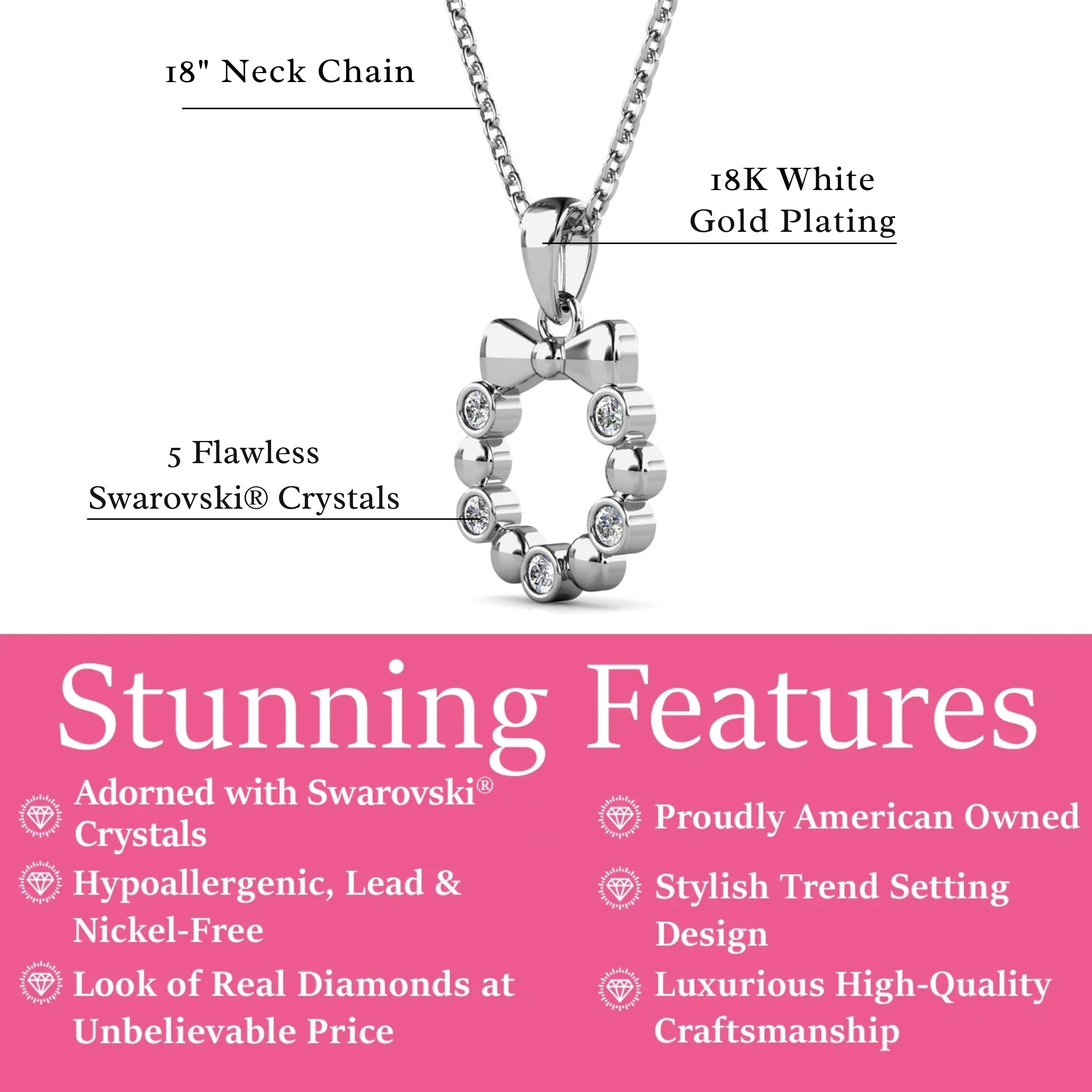 Edith 18k White Gold Plated Silver Ribbon Necklace with Swarovski Crystals - Image 3