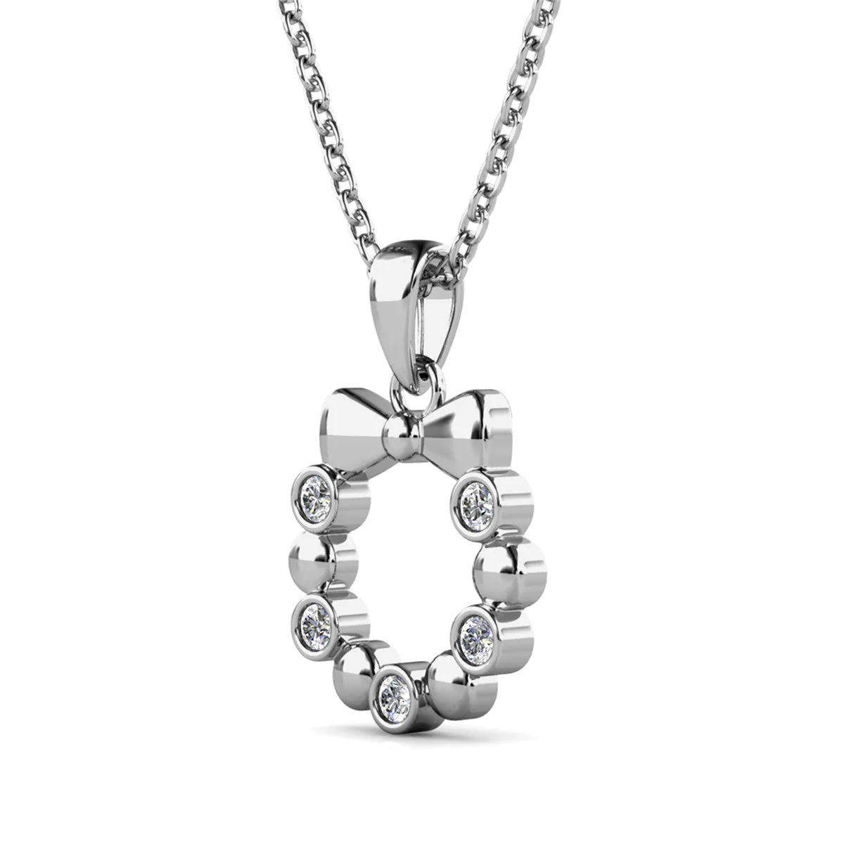 Edith 18k White Gold Plated Silver Ribbon Necklace with Swarovski Crystals - Image 7