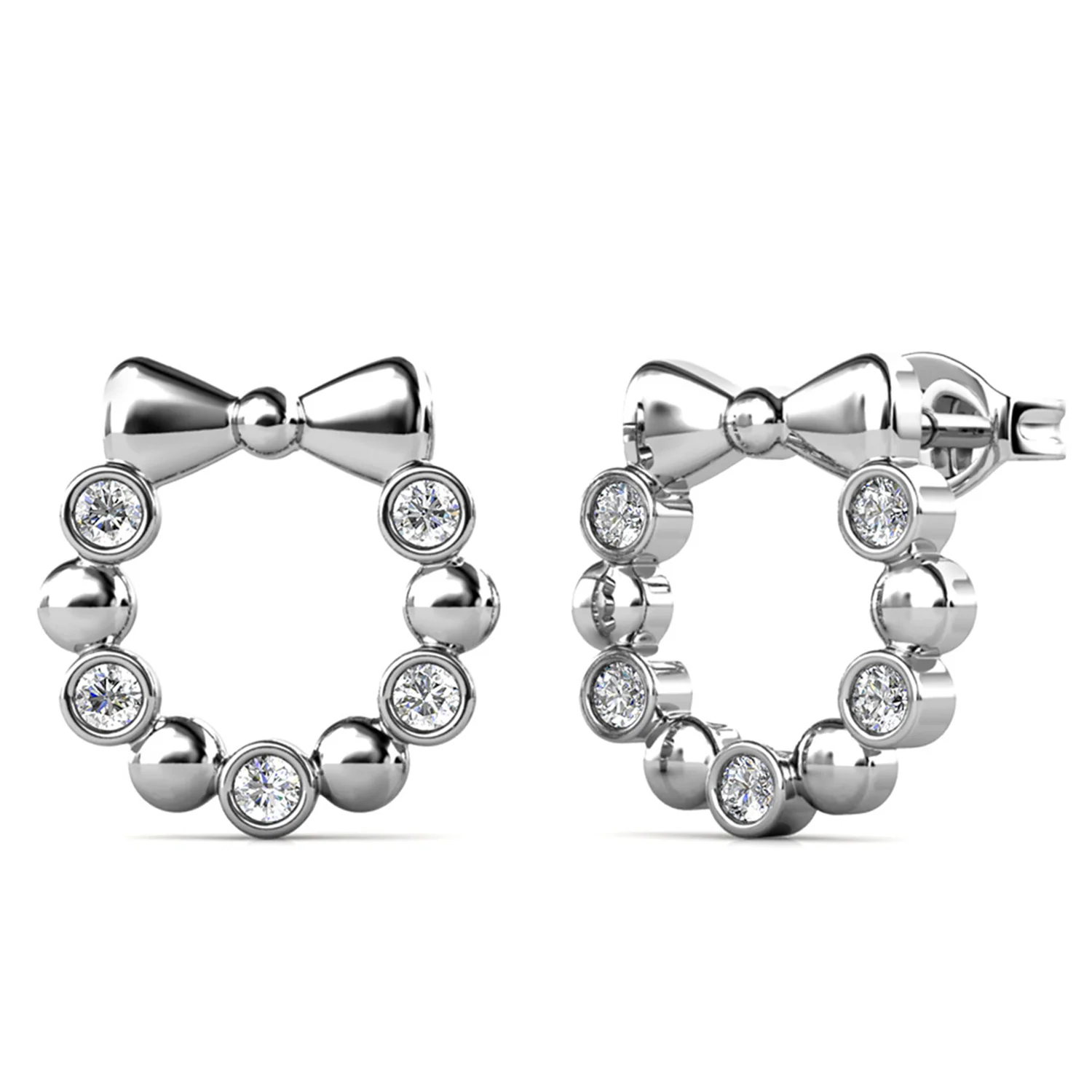 Edith 18k White Gold Plated Silver Ribbon Stud Earrings with Swarovski Crystals