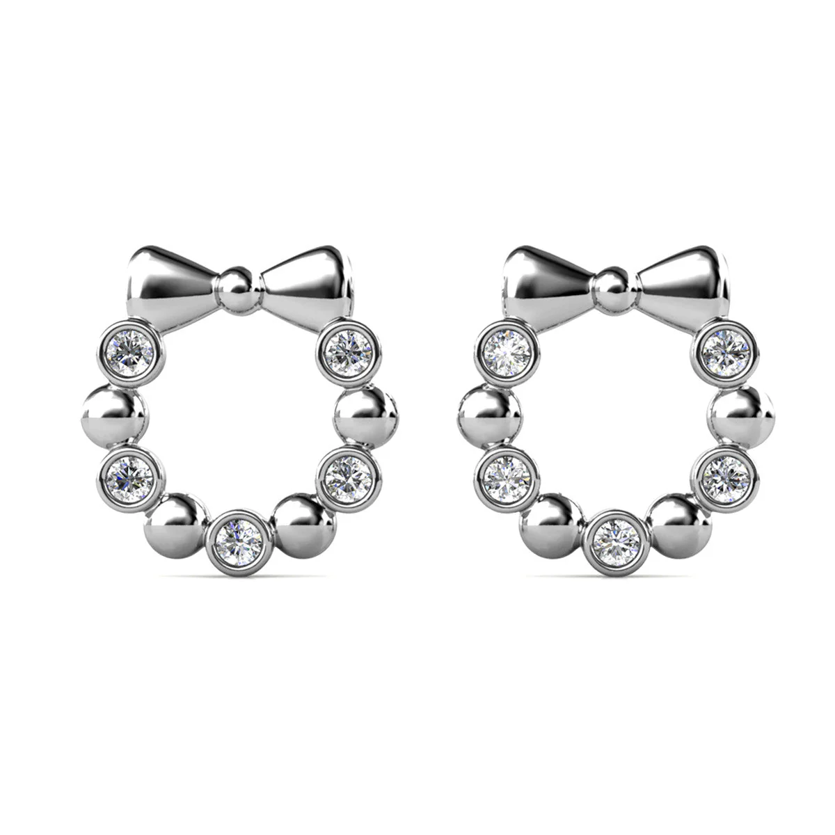 Edith 18k White Gold Plated Silver Ribbon Stud Earrings with Swarovski Crystals - Image 8
