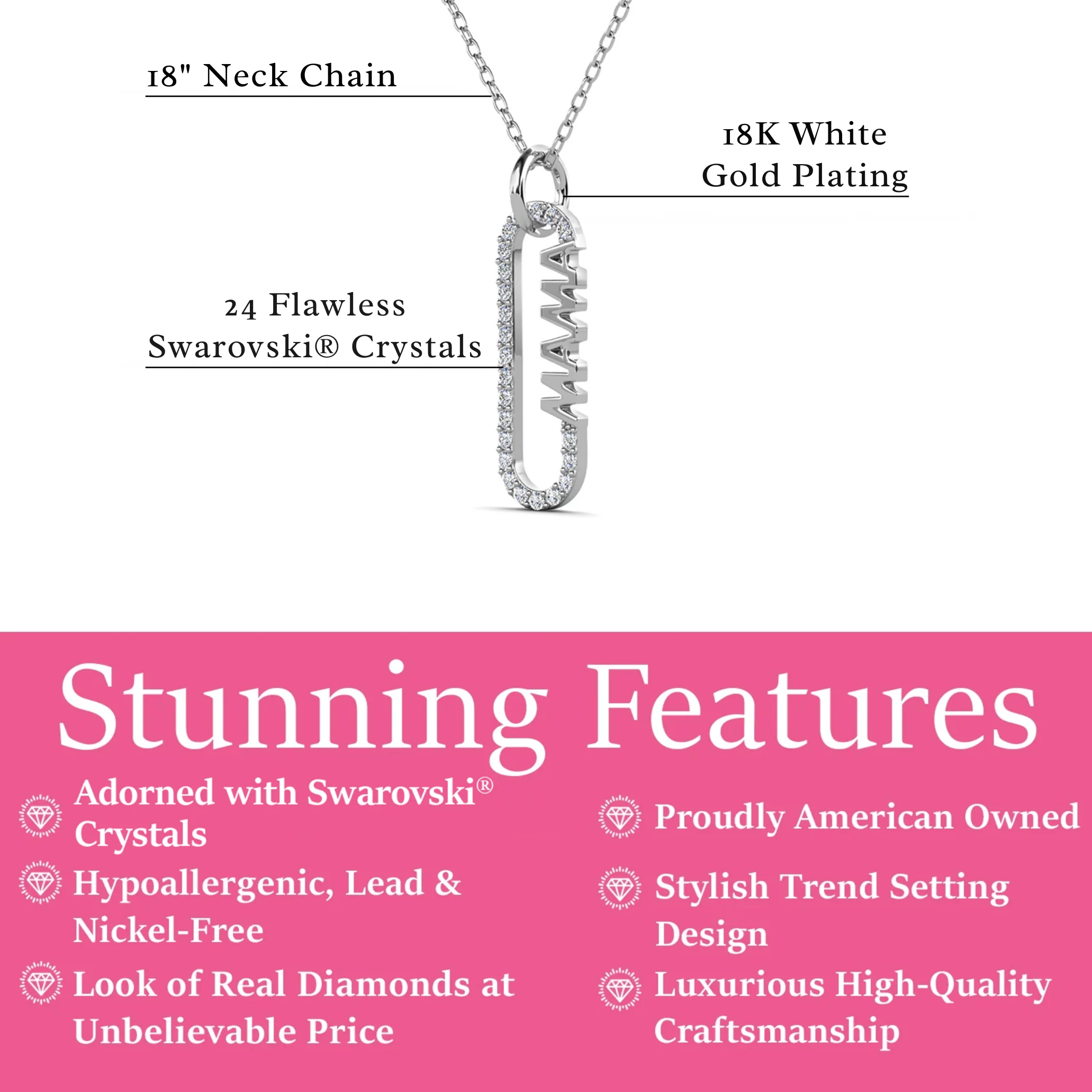 Elaine 18k White Gold Plated Mama Necklace with Swarovski Crystals & Heartfelt Message for Mom - Image 4