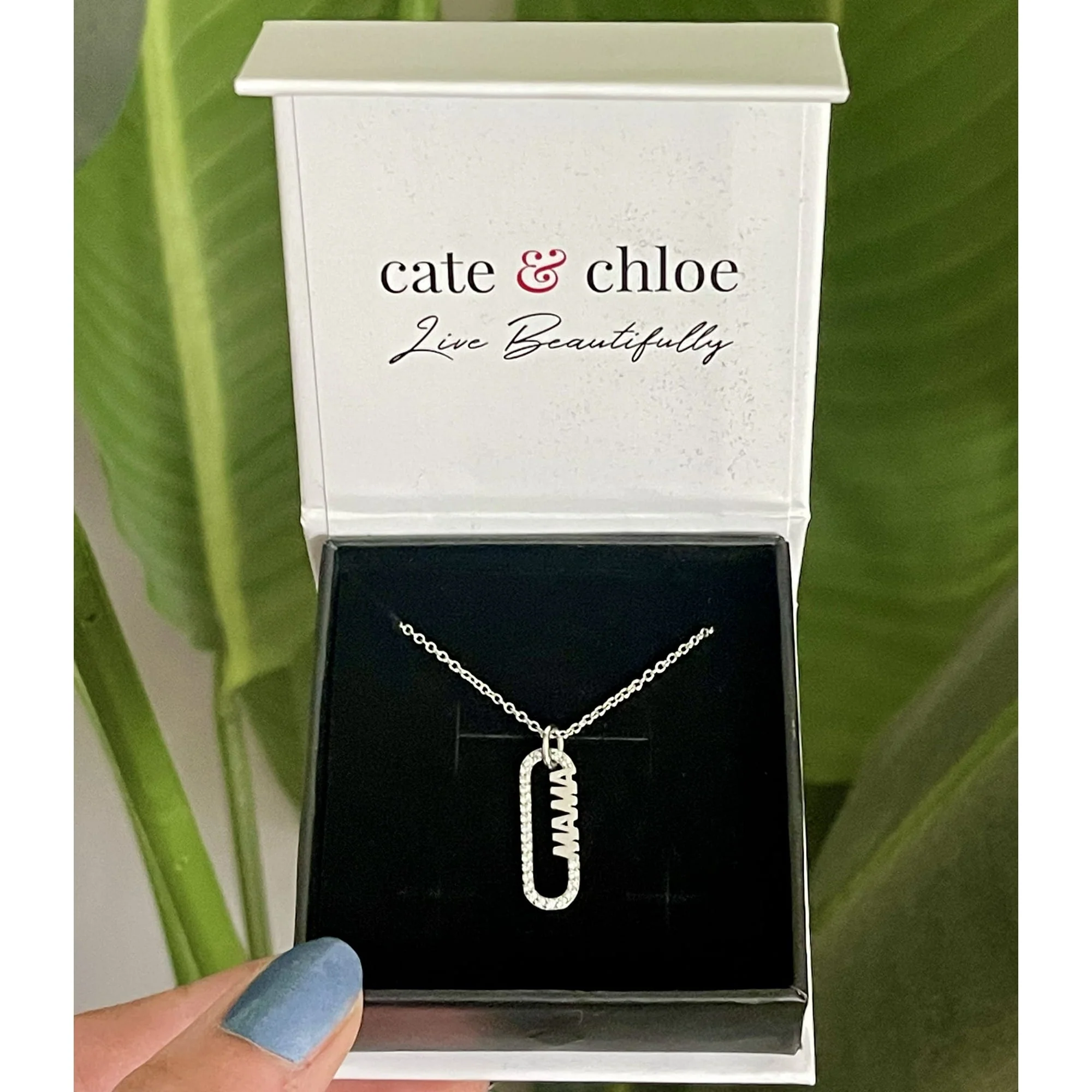 Elaine 18k White Gold Plated Mama Necklace with Swarovski Crystals & Heartfelt Message for Mom - Image 7