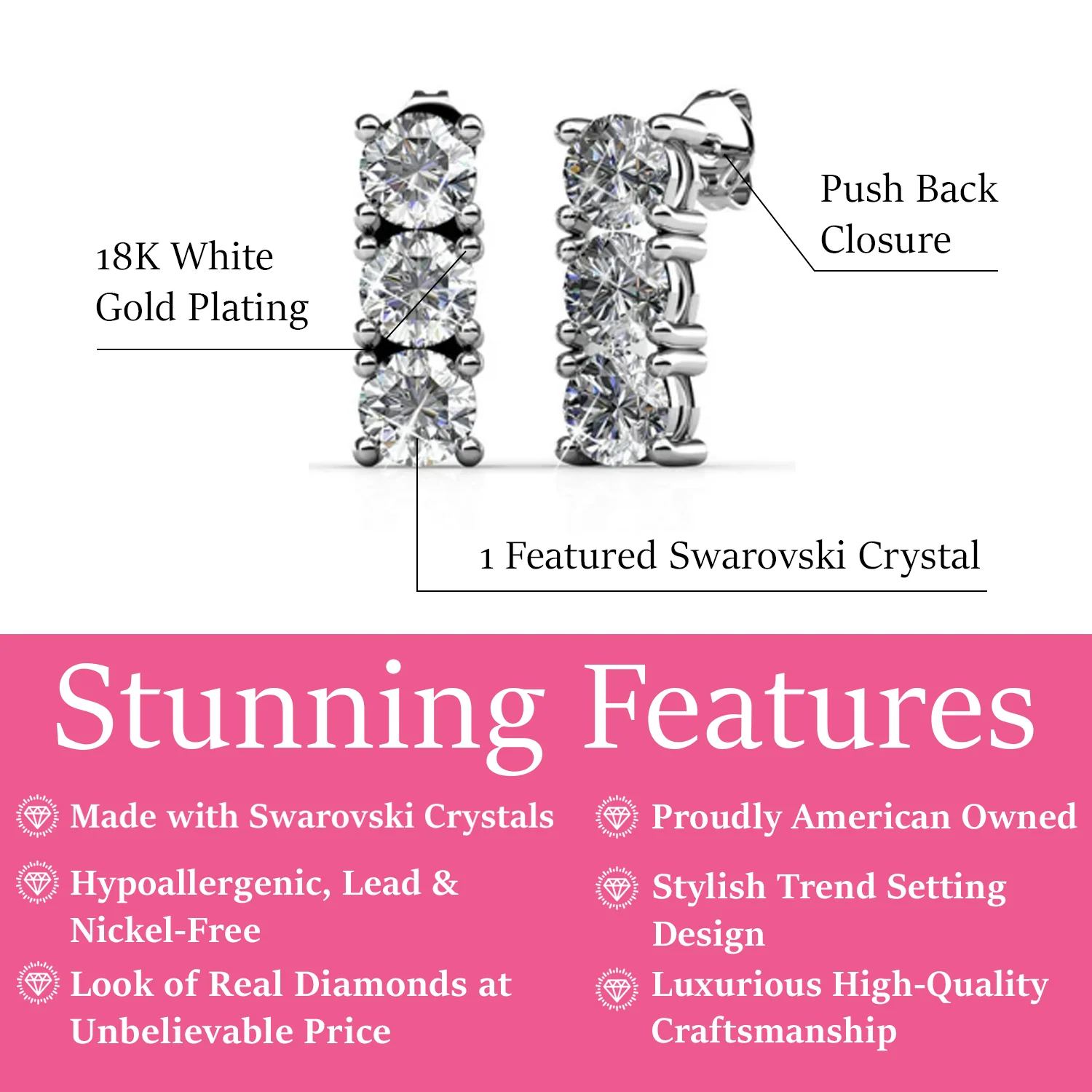 Eliana 18k White Gold Plated Stud Earrings with Swarovski Crystals - Image 3