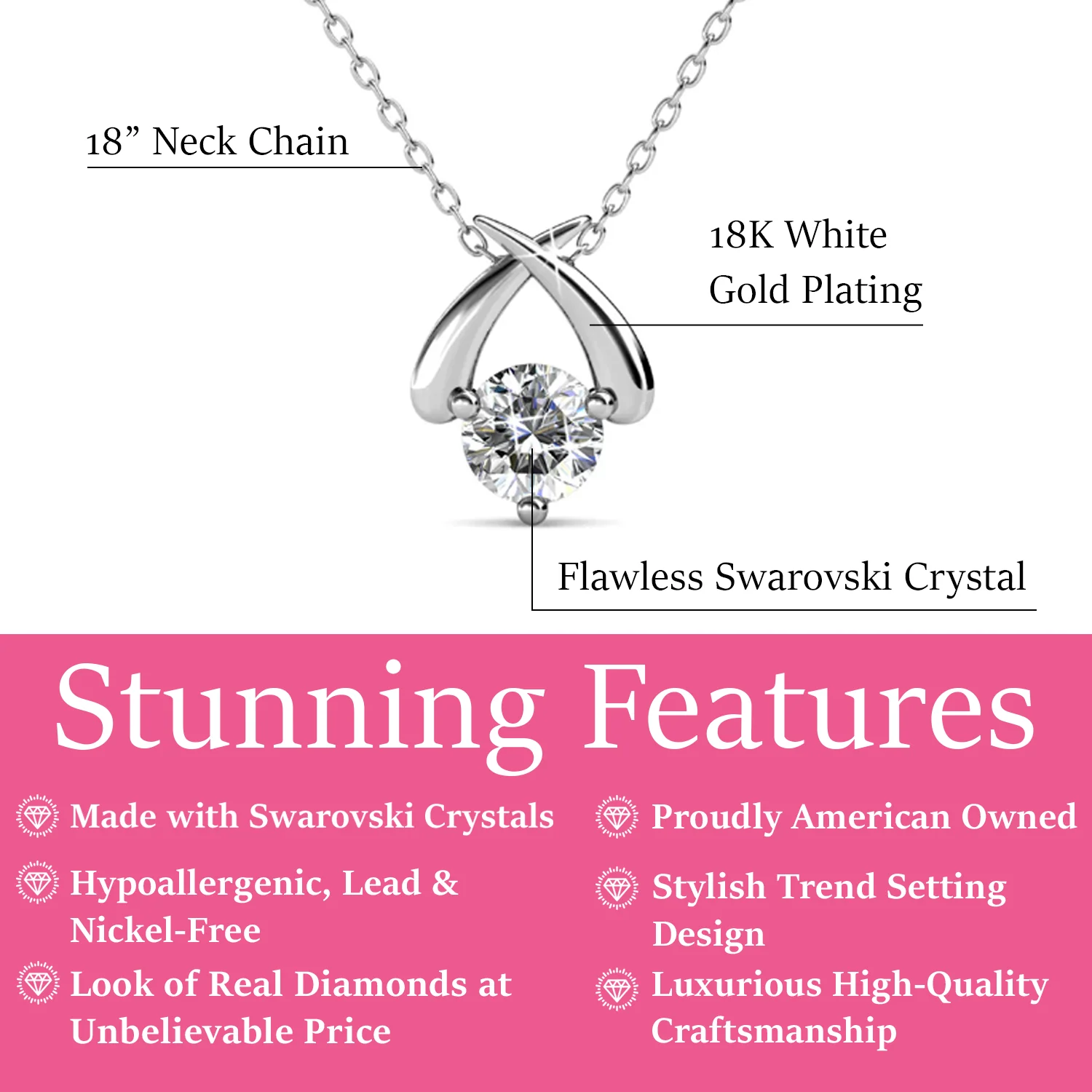 Eloise 18k White Gold Plated Pendant Necklace with Round Cut Swarovski Crystal - Image 3