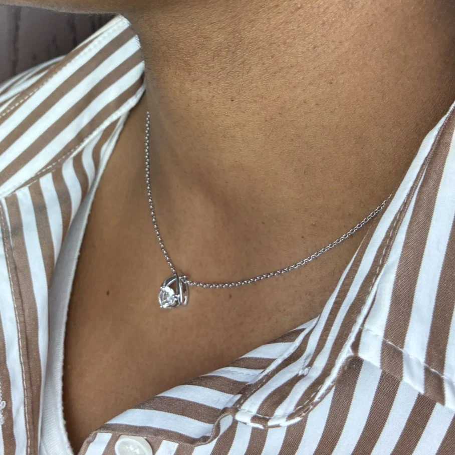 Eloise 18k White Gold Plated Pendant Necklace with Round Cut Swarovski Crystal - Image 6