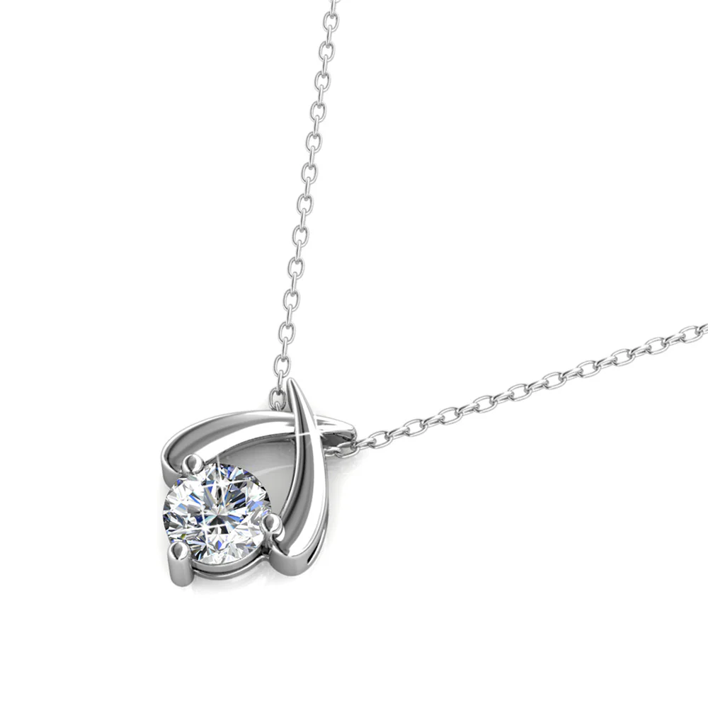Eloise 18k White Gold Plated Pendant Necklace with Round Cut Swarovski Crystal - Image 8