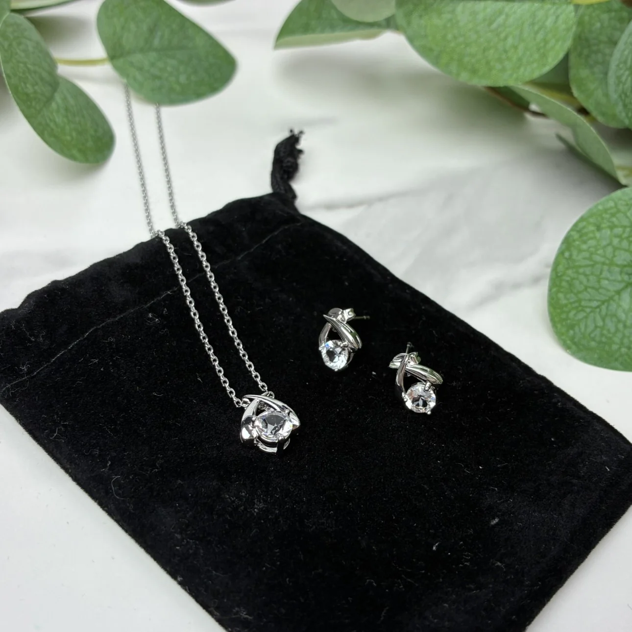 Eloise 18k White Gold Plated Silver Necklace and Earring Set with Swarovski Crystals - Image 6