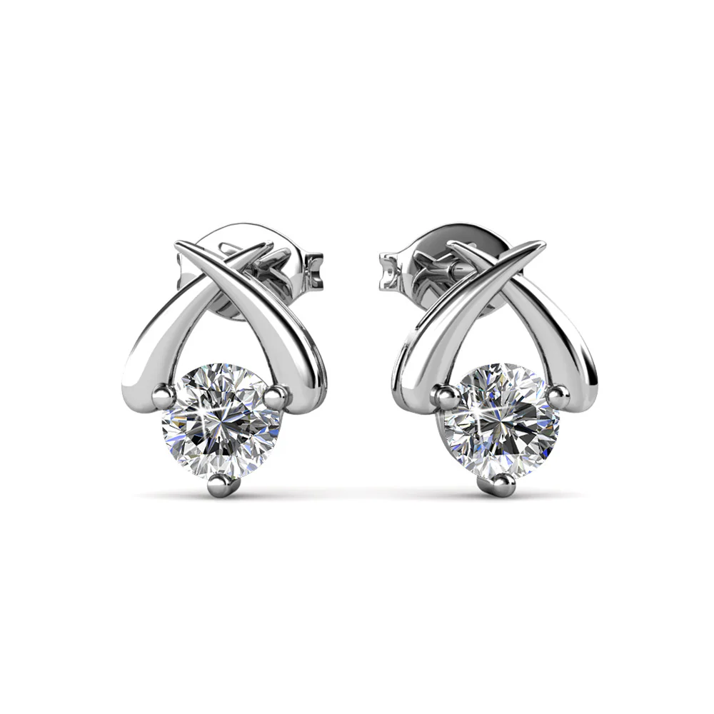 Eloise 18k White Gold Plated Stud Earrings with Solitaire Round Cut Swarovski Crystal - Image 7