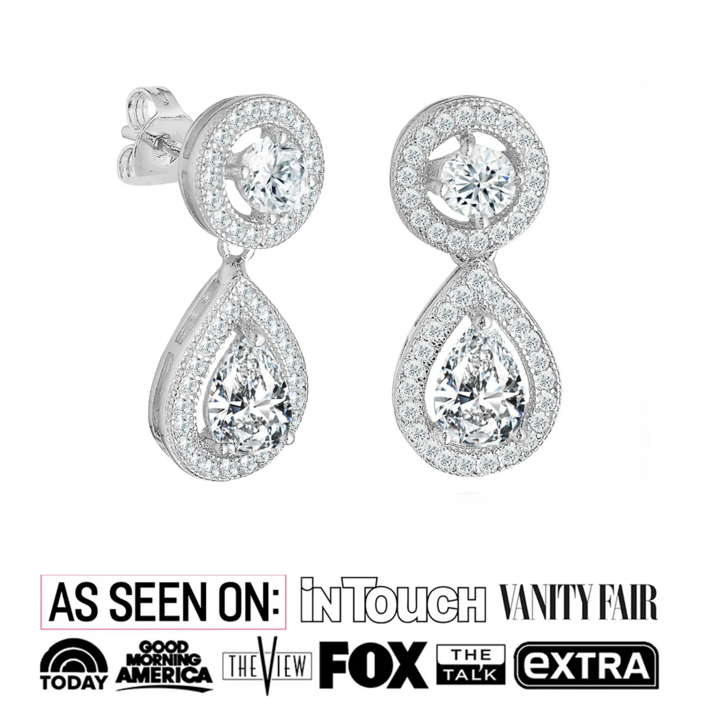 Elora 18k White Gold Plated Silver Tear Drop Stud Earrings with Simulated Diamond Crystals — Final Sale - Image 2