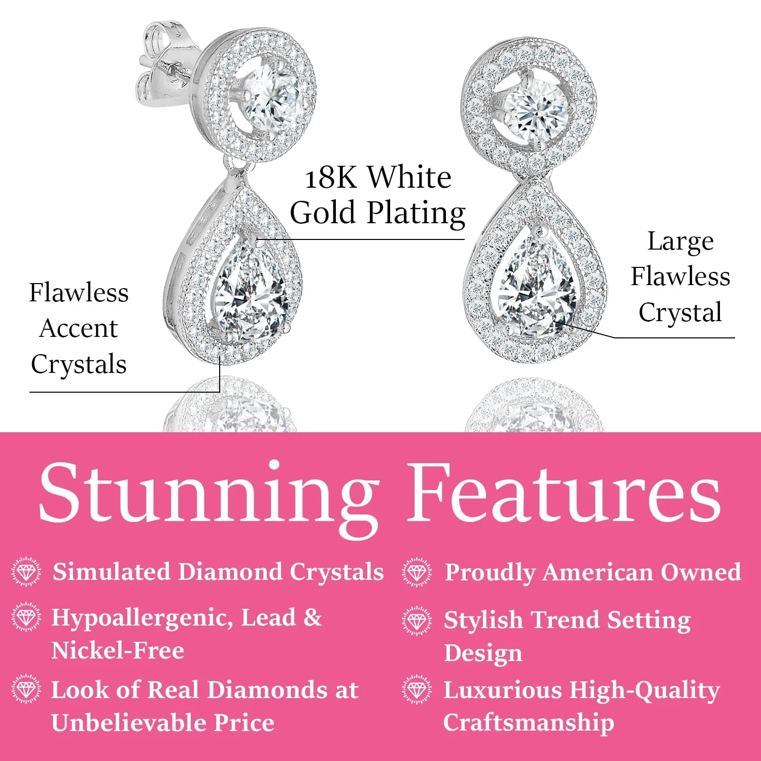 Elora 18k White Gold Plated Silver Tear Drop Stud Earrings with Simulated Diamond Crystals — Final Sale - Image 3