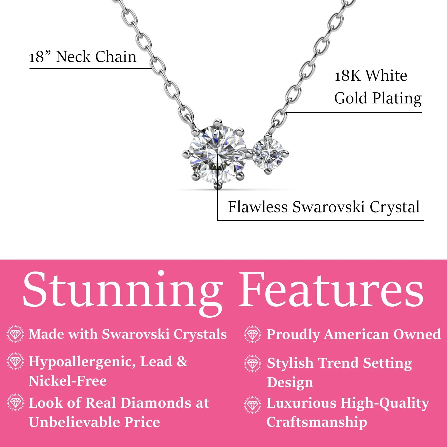 Emma 18k White Gold Plated 2-Stone Pendant Necklace with  Swarovski Crystals - Image 3