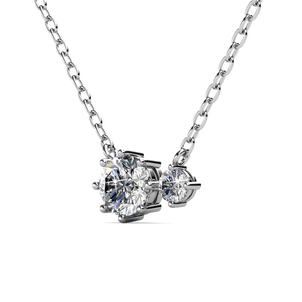 Emma 18k White Gold Plated 2-Stone Pendant Necklace with  Swarovski Crystals - Image 7