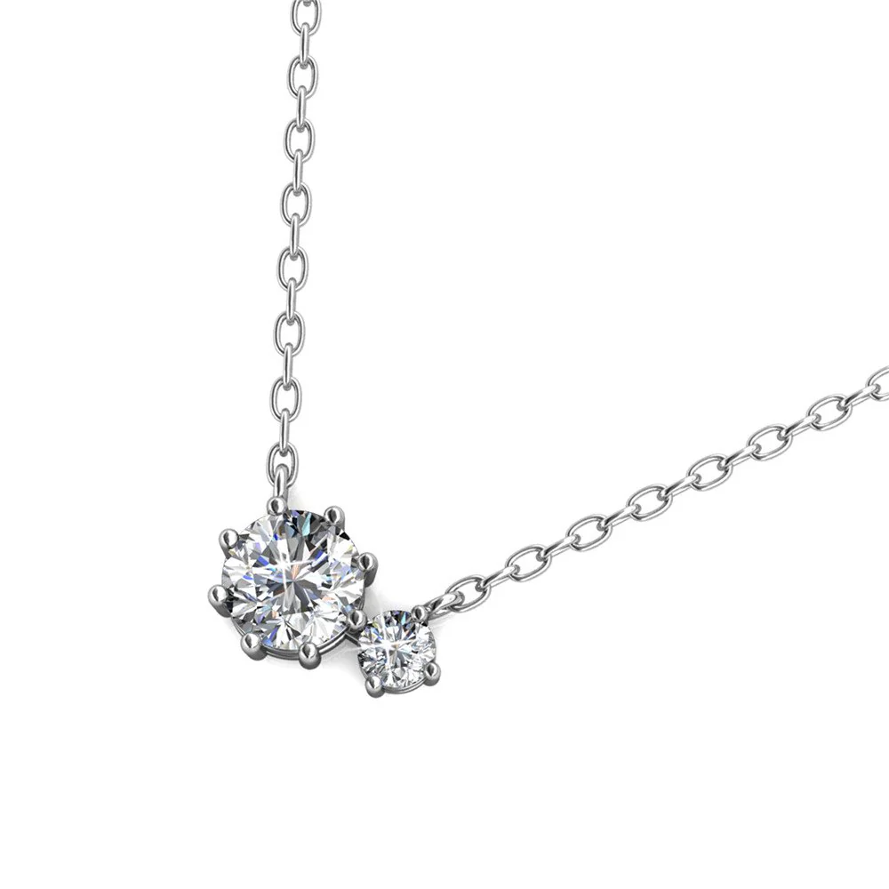 Emma 18k White Gold Plated 2-Stone Pendant Necklace with  Swarovski Crystals - Image 9