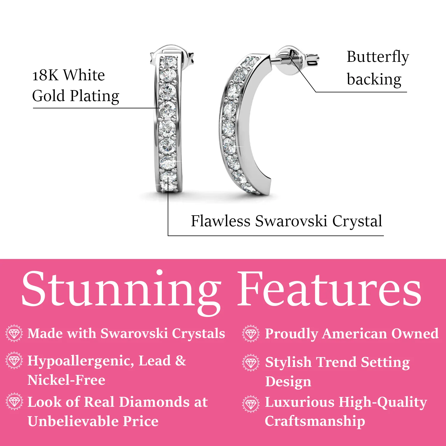 Erin 18k White Gold Plated Half Hoop Earrings with Swarovski Crystals - Image 3