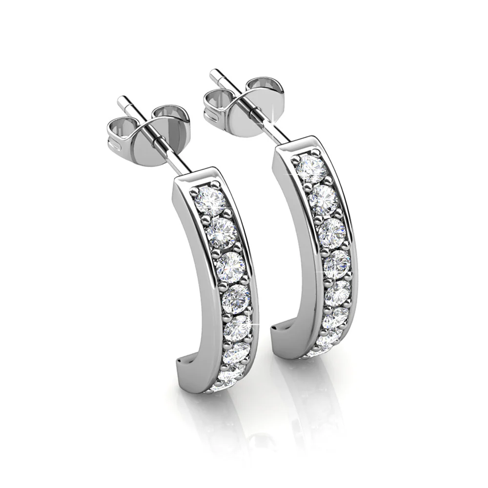 Erin 18k White Gold Plated Half Hoop Earrings with Swarovski Crystals - Image 7