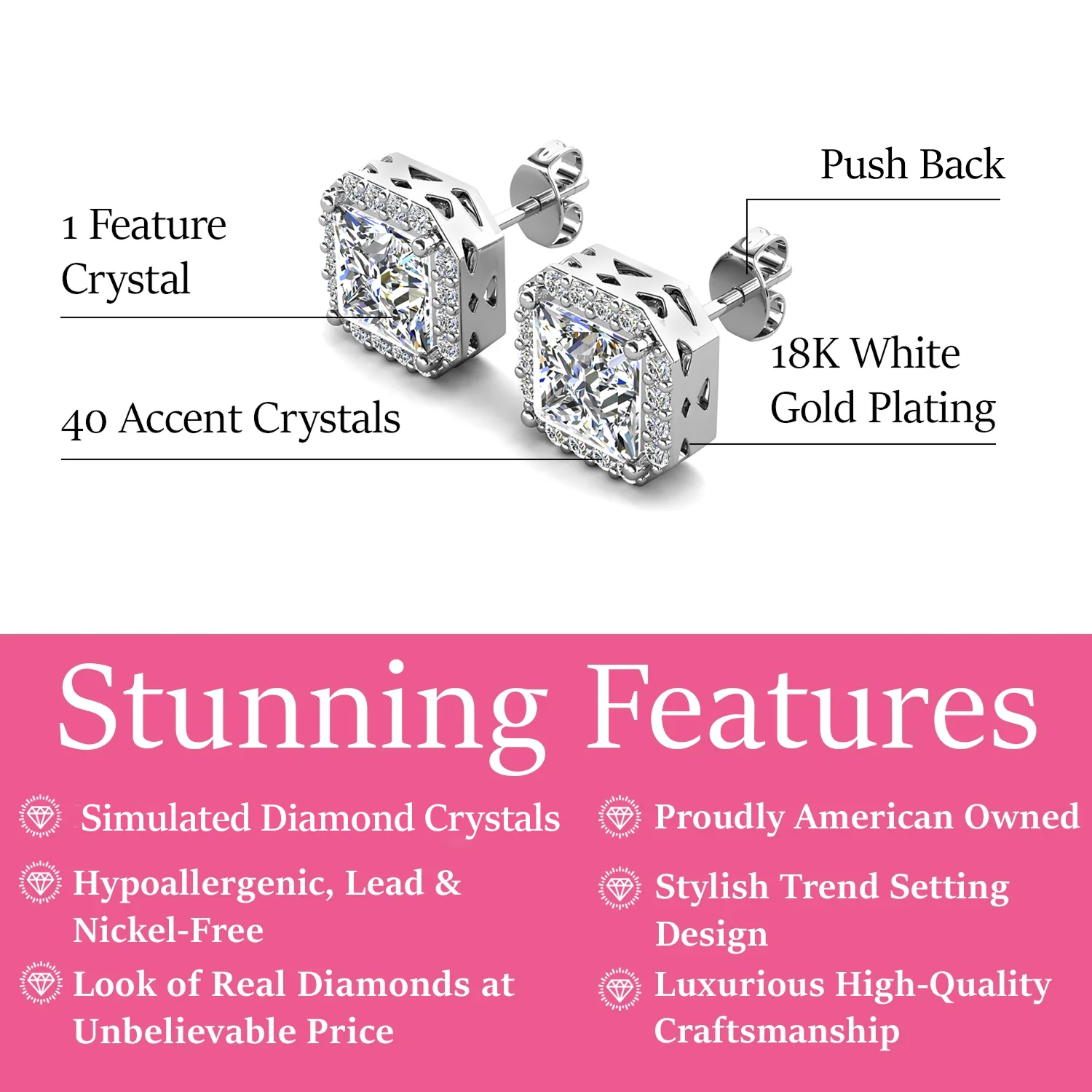 Estelle 18k White Gold Plated Halo Stud Earrings with Simulated Diamond Crystals — Fab Fav - Image 4