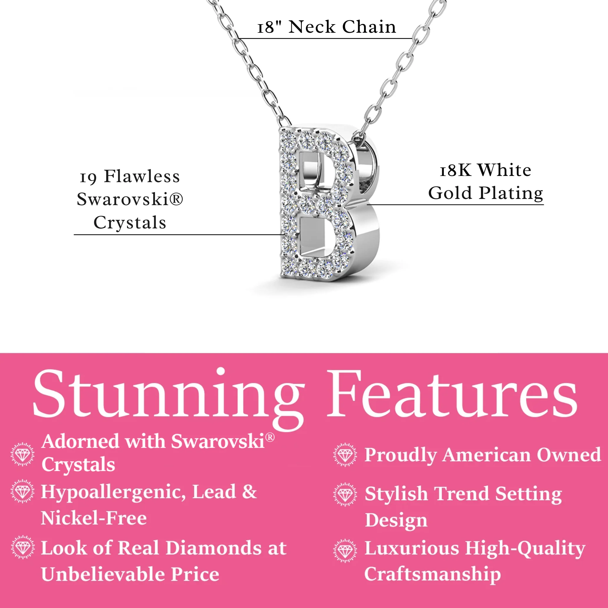 Ethereal Collection 18k White Gold Plated Initial Letter Pendant Necklace with Swarovski Crystals - Image 10