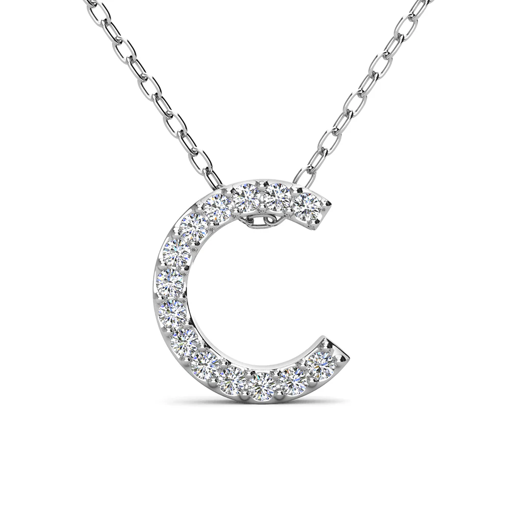 Ethereal Collection 18k White Gold Plated Initial Letter Pendant Necklace with Swarovski Crystals - Image 12