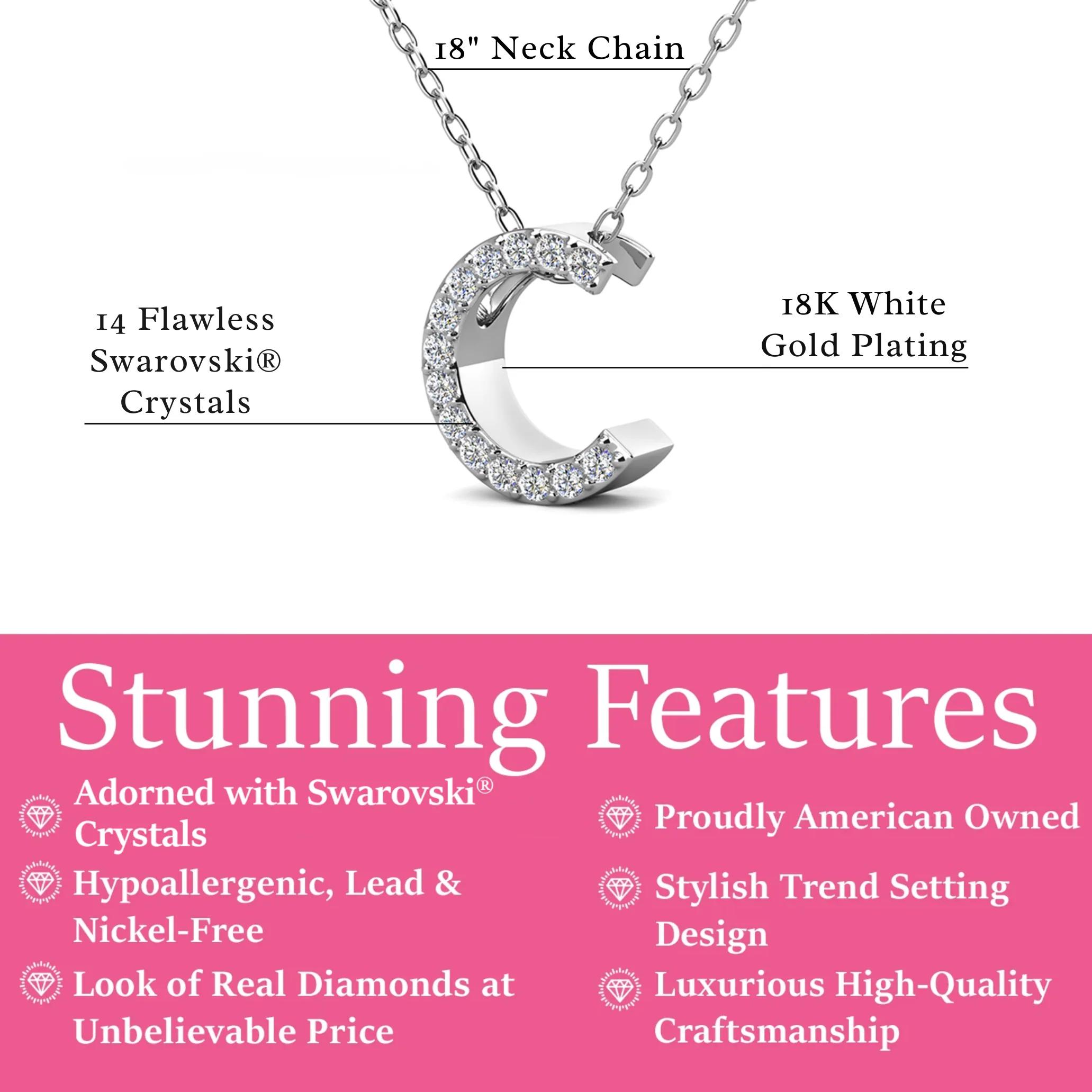 Ethereal Collection 18k White Gold Plated Initial Letter Pendant Necklace with Swarovski Crystals - Image 13