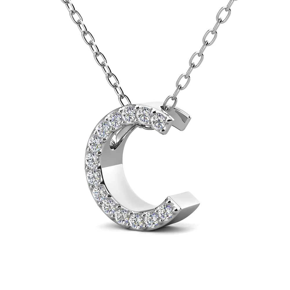 Ethereal Collection 18k White Gold Plated Initial Letter Pendant Necklace with Swarovski Crystals - Image 14