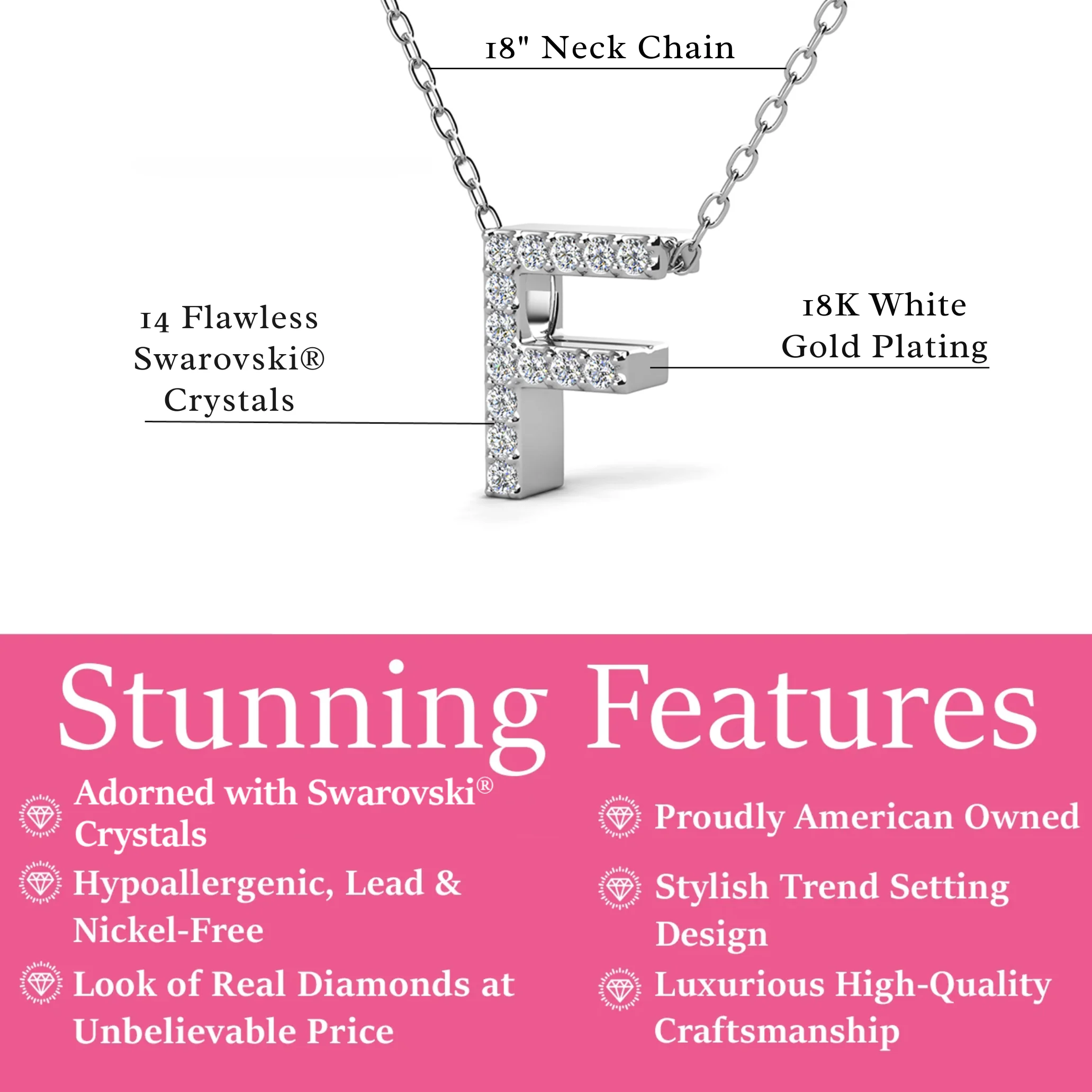 Ethereal Collection 18k White Gold Plated Initial Letter Pendant Necklace with Swarovski Crystals - Image 22