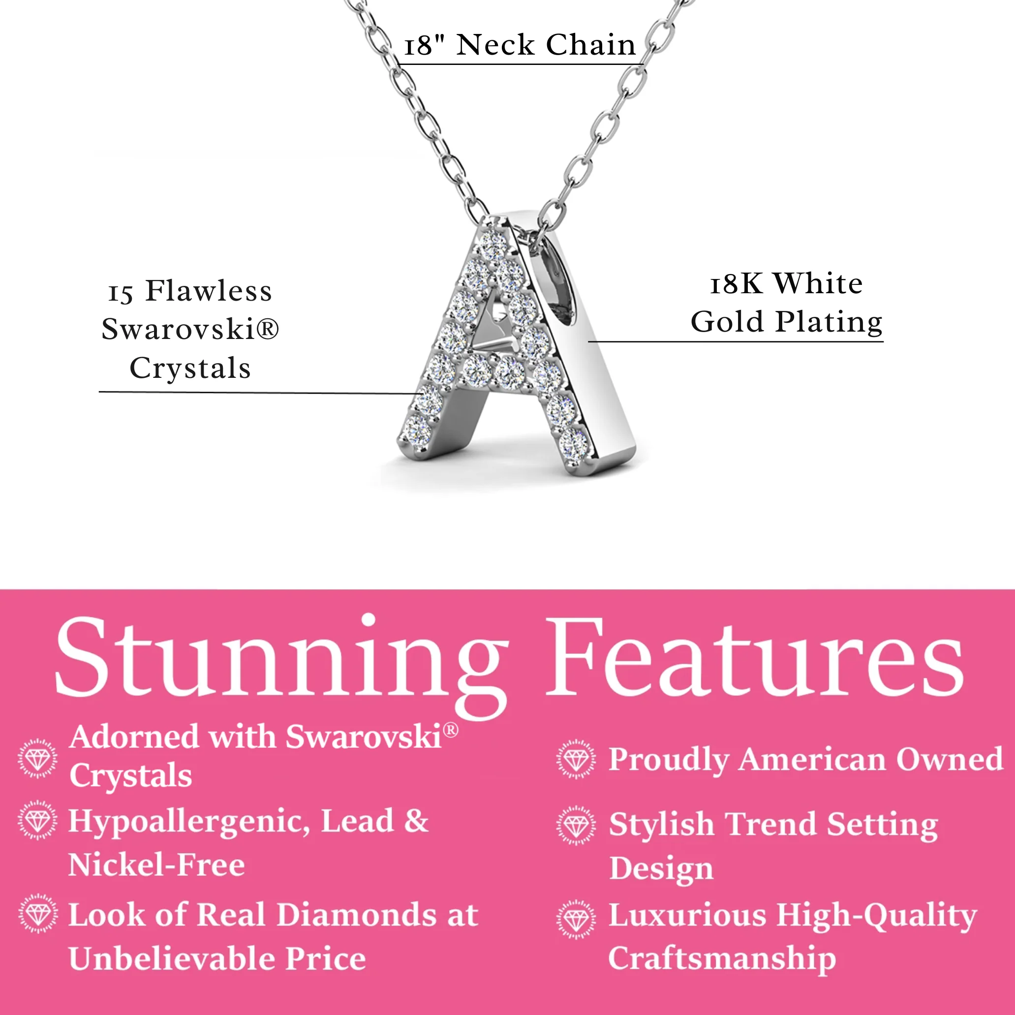 Ethereal Collection 18k White Gold Plated Initial Letter Pendant Necklace with Swarovski Crystals - Image 3