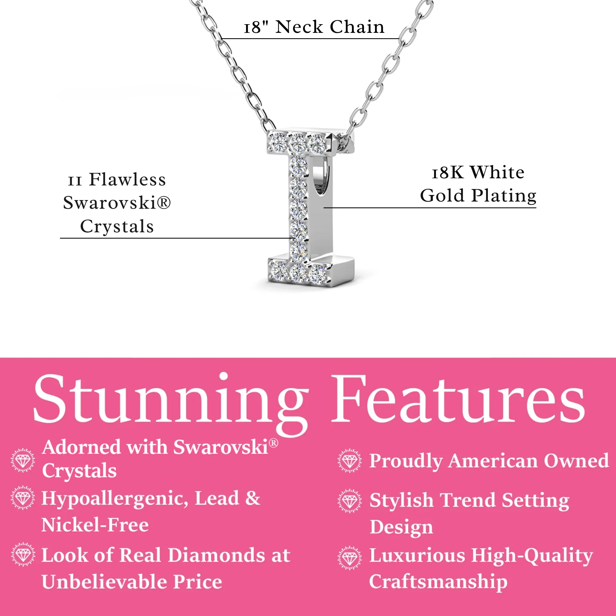 Ethereal Collection 18k White Gold Plated Initial Letter Pendant Necklace with Swarovski Crystals - Image 31