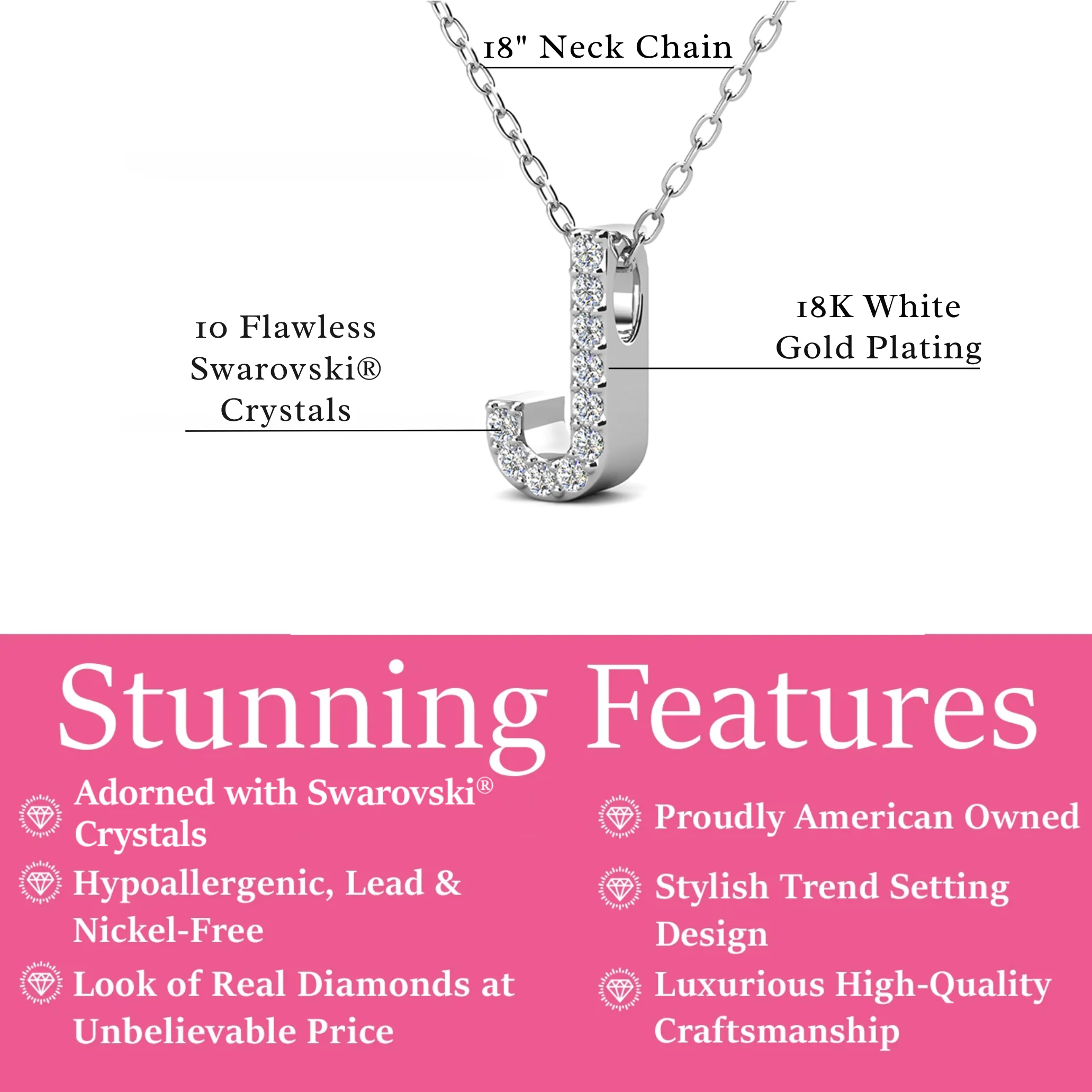 Ethereal Collection 18k White Gold Plated Initial Letter Pendant Necklace with Swarovski Crystals - Image 34