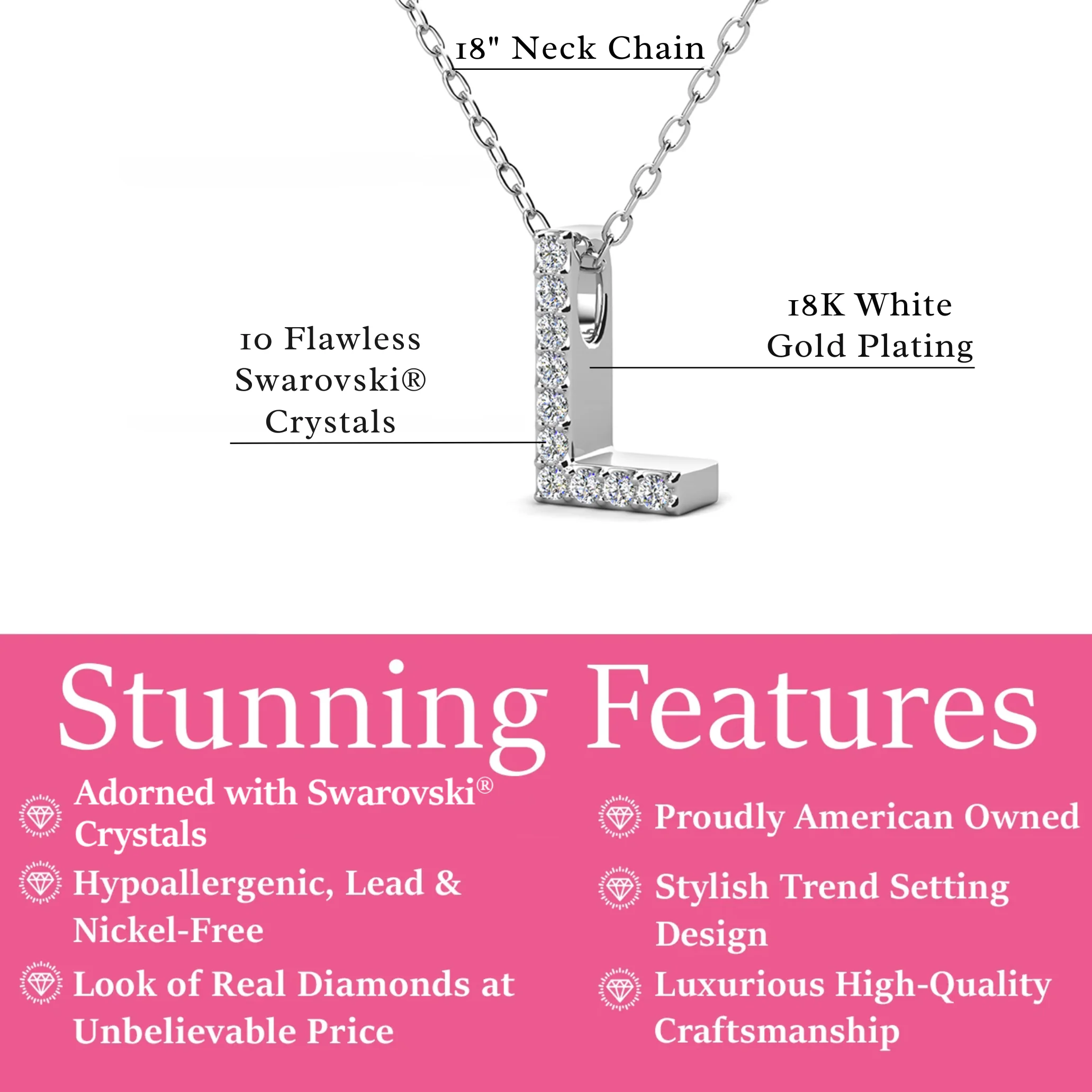 Ethereal Collection 18k White Gold Plated Initial Letter Pendant Necklace with Swarovski Crystals - Image 40