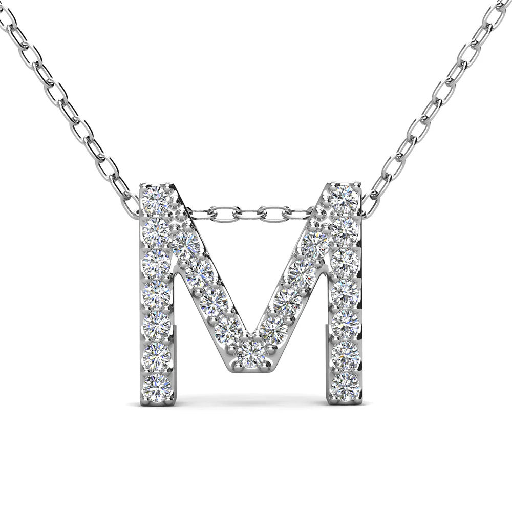 Ethereal Collection 18k White Gold Plated Initial Letter Pendant Necklace with Swarovski Crystals - Image 42