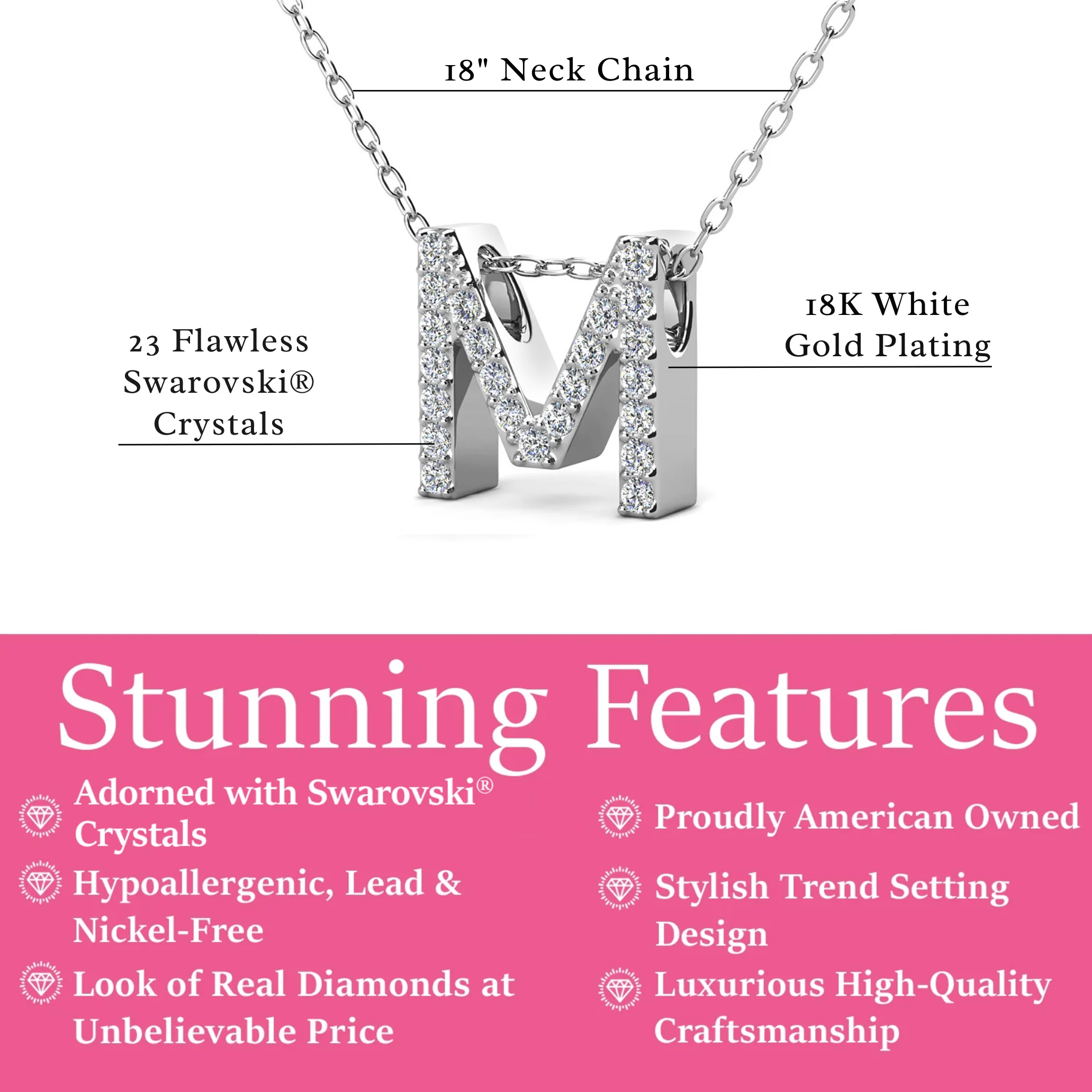 Ethereal Collection 18k White Gold Plated Initial Letter Pendant Necklace with Swarovski Crystals - Image 43