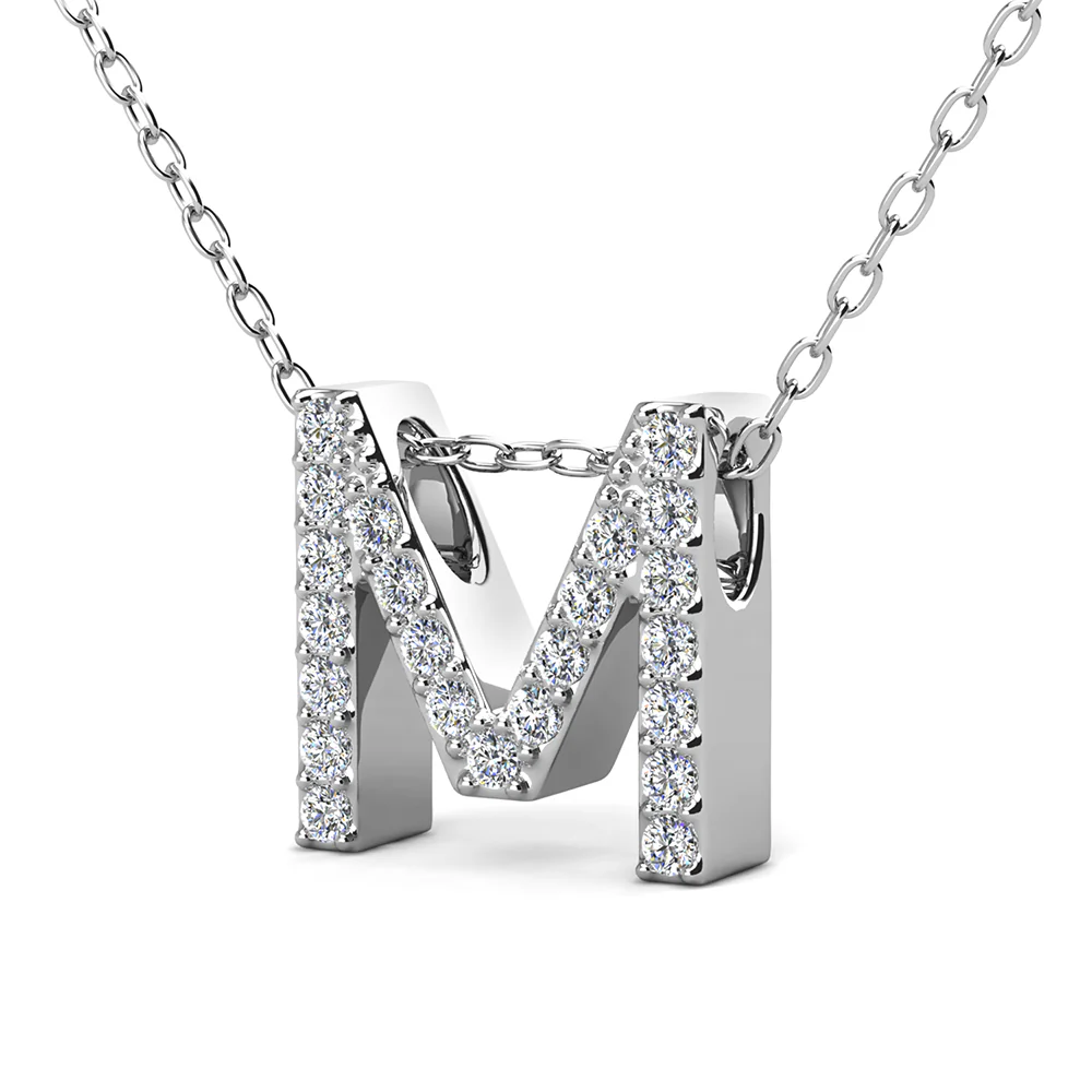 Ethereal Collection 18k White Gold Plated Initial Letter Pendant Necklace with Swarovski Crystals - Image 44
