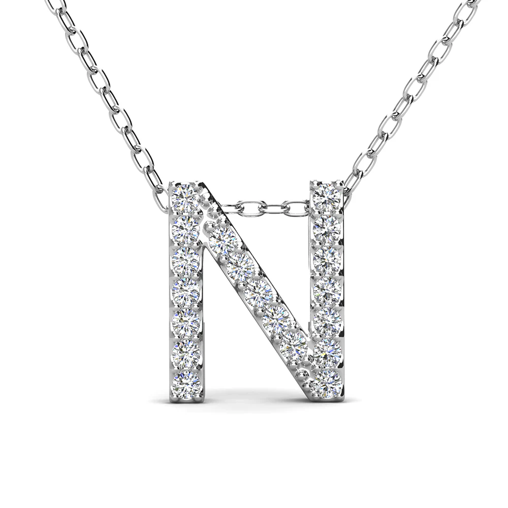 Ethereal Collection 18k White Gold Plated Initial Letter Pendant Necklace with Swarovski Crystals - Image 45
