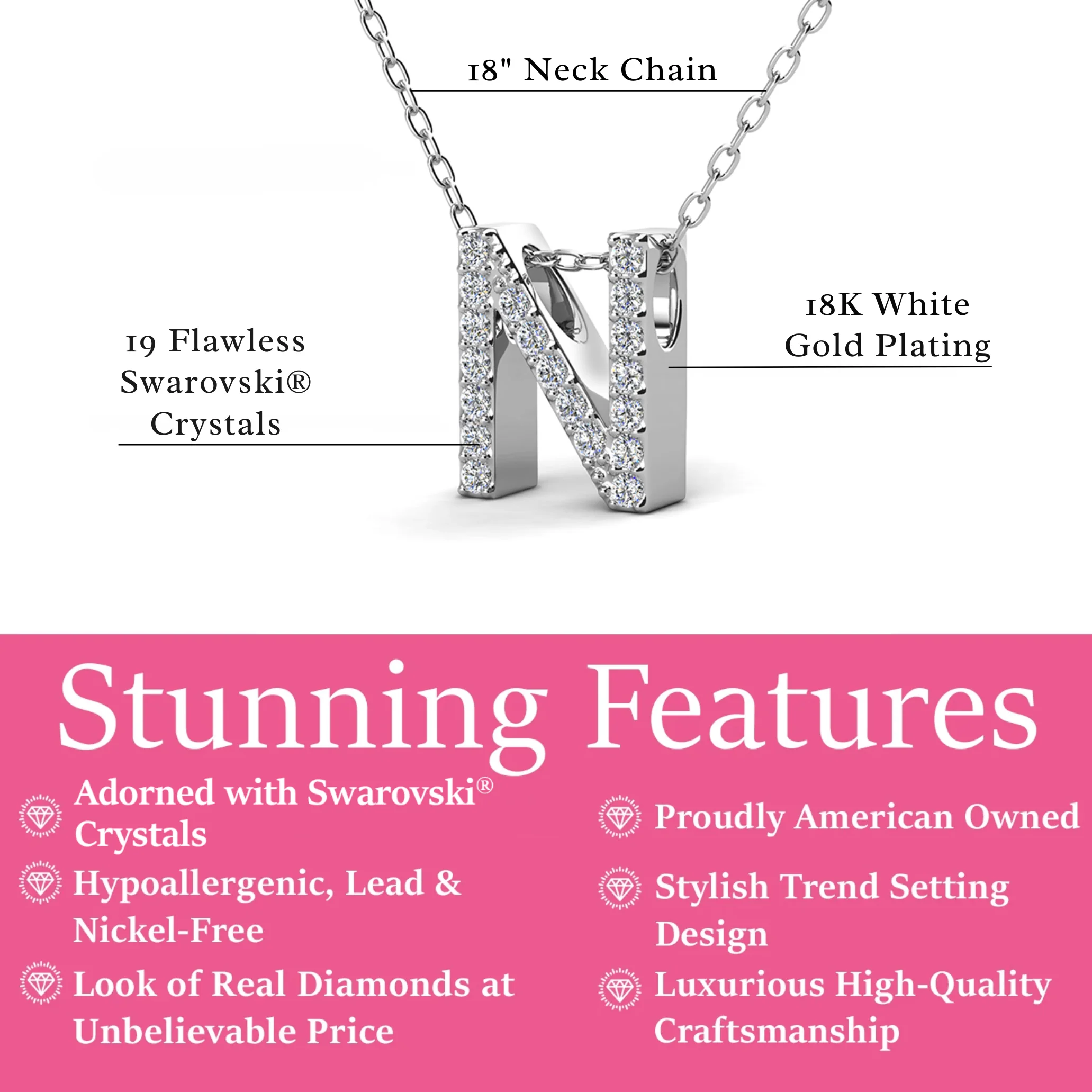 Ethereal Collection 18k White Gold Plated Initial Letter Pendant Necklace with Swarovski Crystals - Image 46