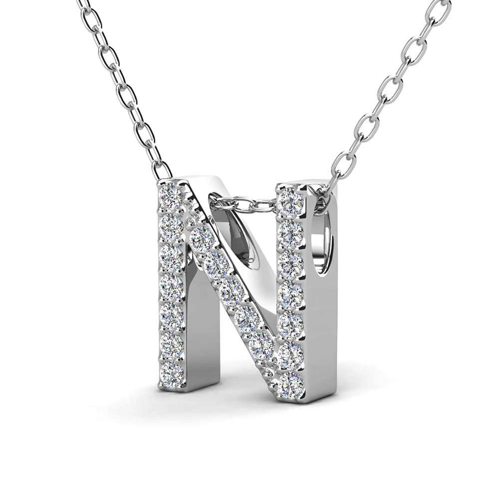 Ethereal Collection 18k White Gold Plated Initial Letter Pendant Necklace with Swarovski Crystals - Image 47