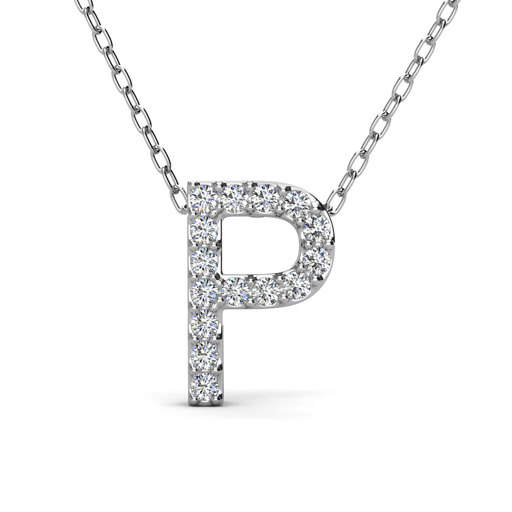 Ethereal Collection 18k White Gold Plated Initial Letter Pendant Necklace with Swarovski Crystals - Image 51