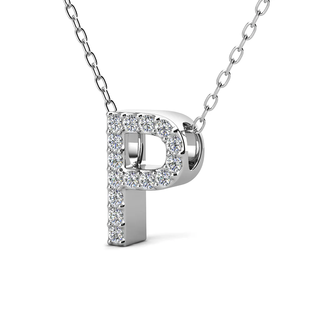 Ethereal Collection 18k White Gold Plated Initial Letter Pendant Necklace with Swarovski Crystals - Image 53