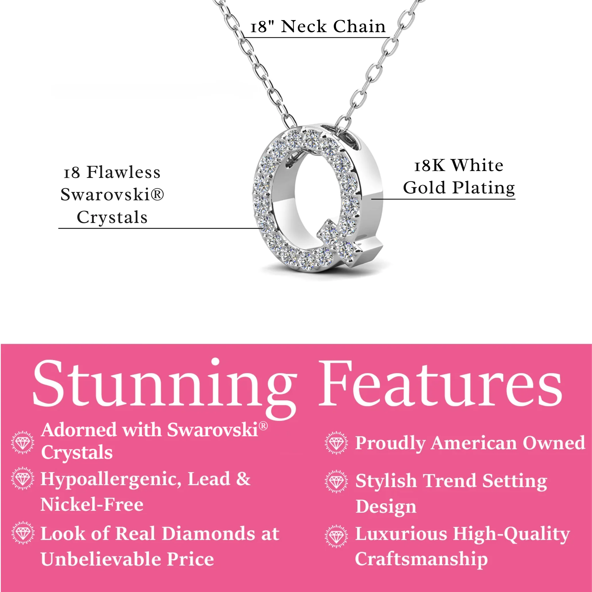 Ethereal Collection 18k White Gold Plated Initial Letter Pendant Necklace with Swarovski Crystals - Image 55