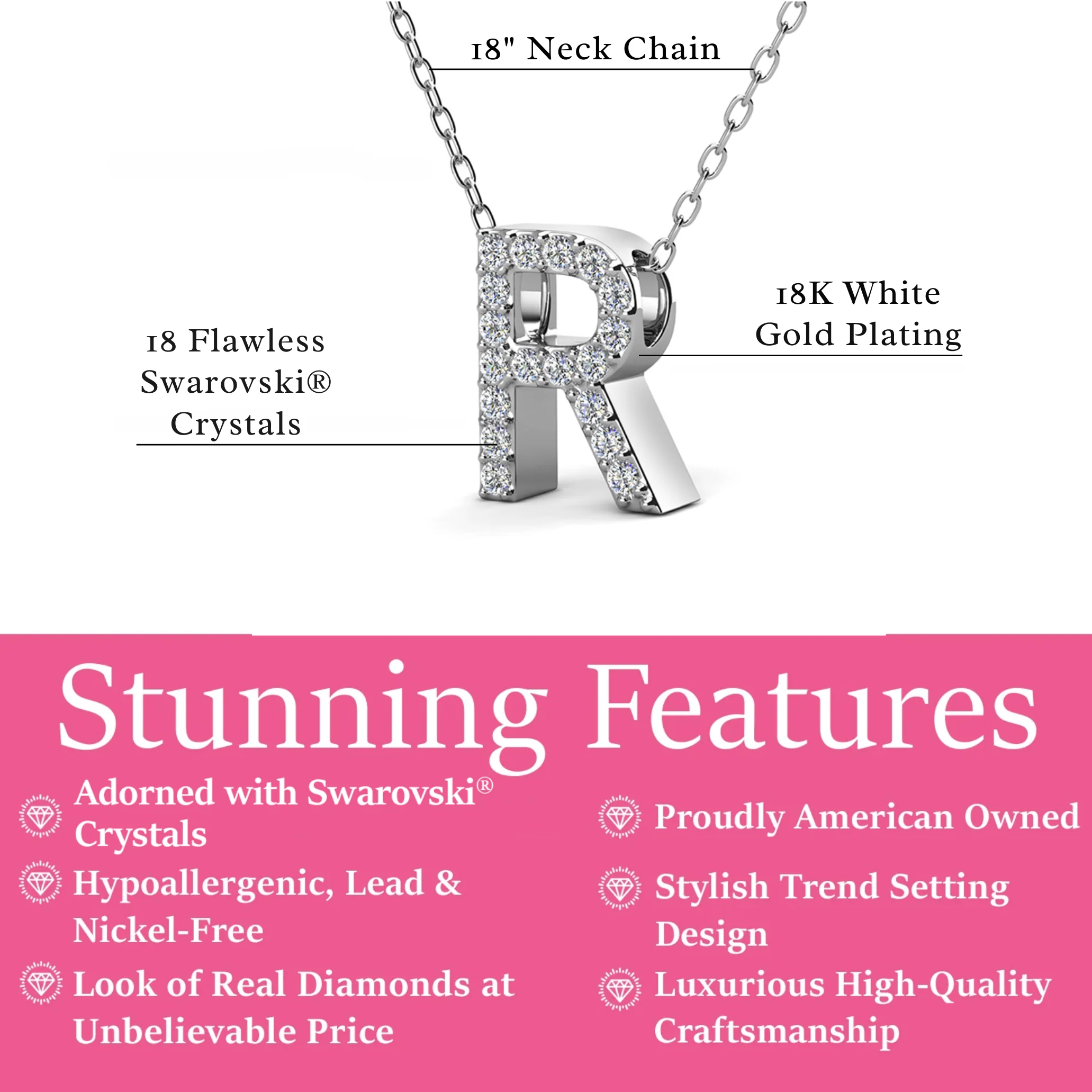 Ethereal Collection 18k White Gold Plated Initial Letter Pendant Necklace with Swarovski Crystals - Image 58