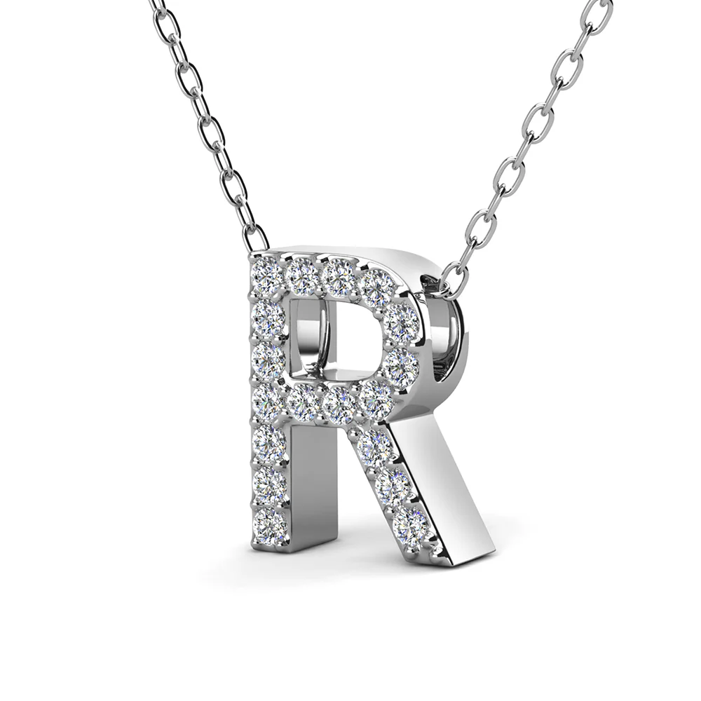 Ethereal Collection 18k White Gold Plated Initial Letter Pendant Necklace with Swarovski Crystals - Image 59