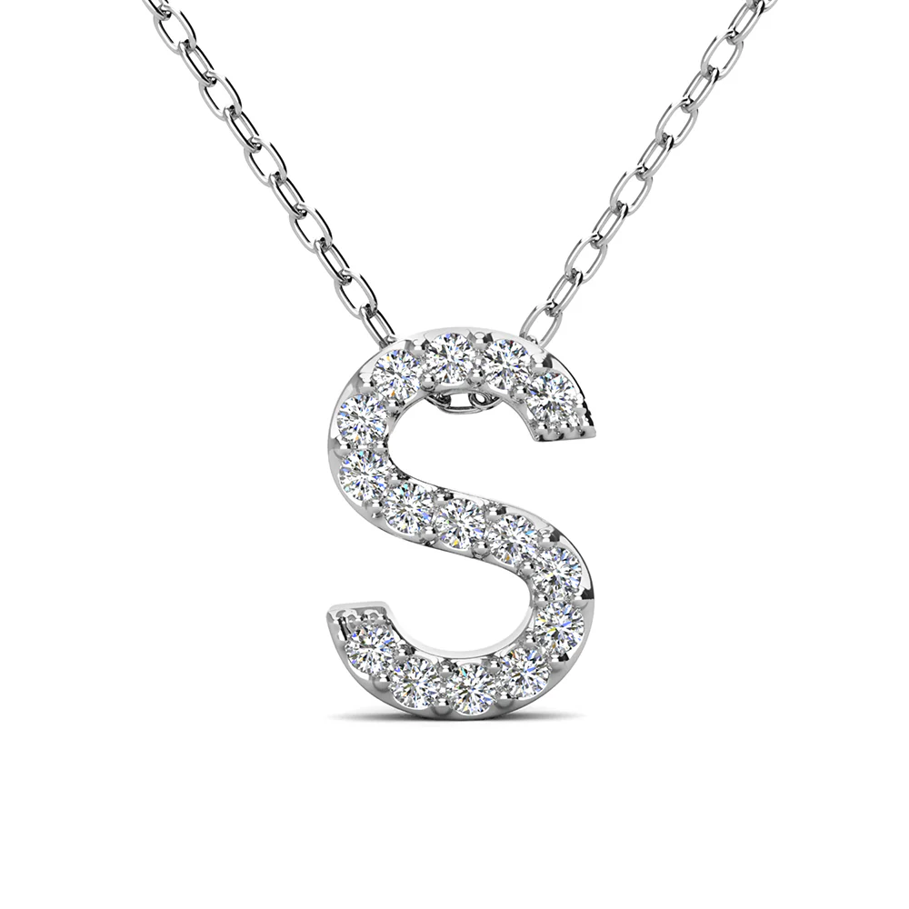 Ethereal Collection 18k White Gold Plated Initial Letter Pendant Necklace with Swarovski Crystals - Image 60
