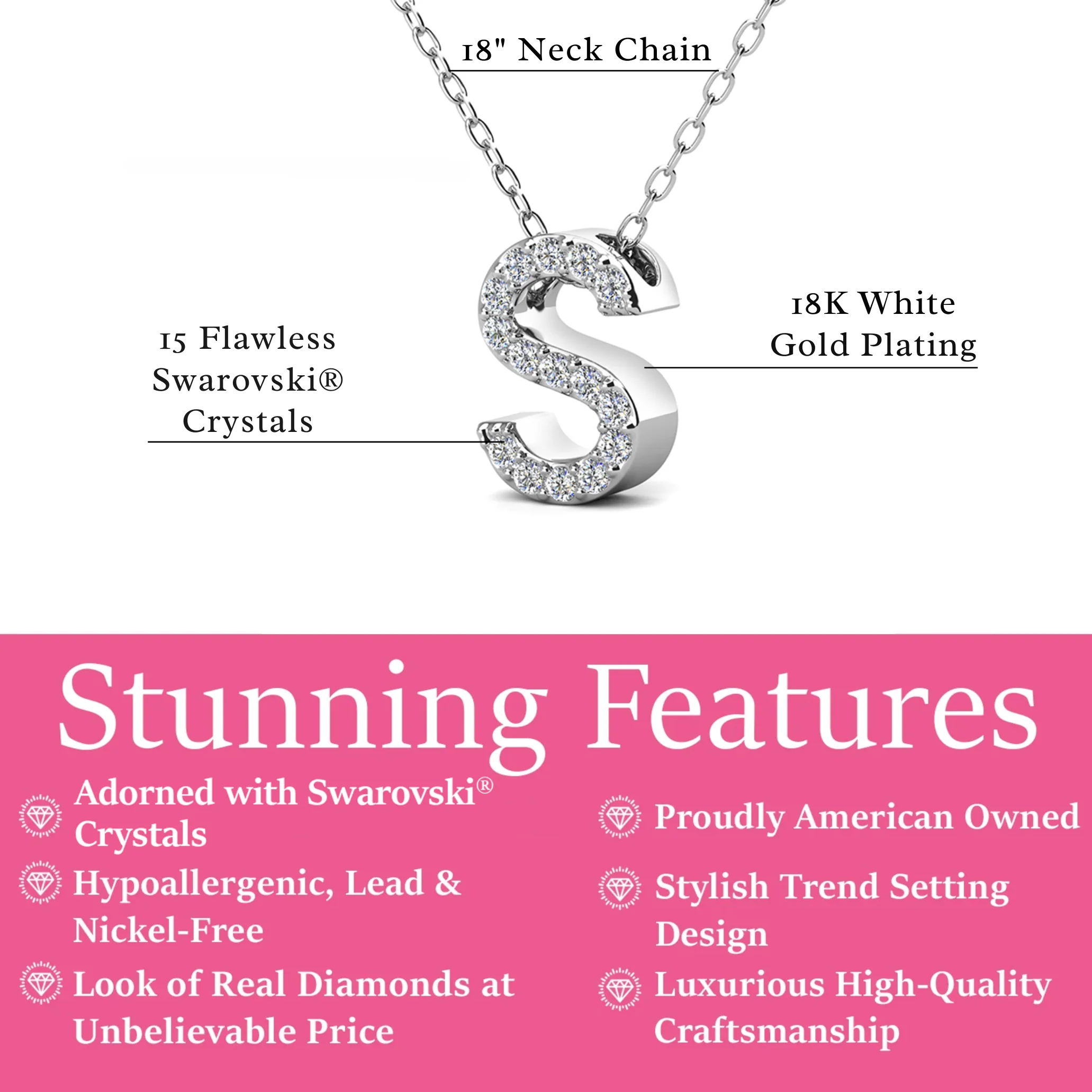 Ethereal Collection 18k White Gold Plated Initial Letter Pendant Necklace with Swarovski Crystals - Image 61
