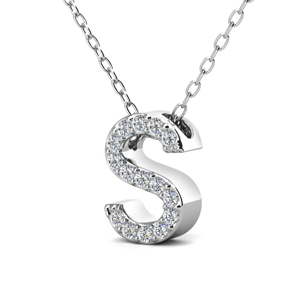 Ethereal Collection 18k White Gold Plated Initial Letter Pendant Necklace with Swarovski Crystals - Image 62