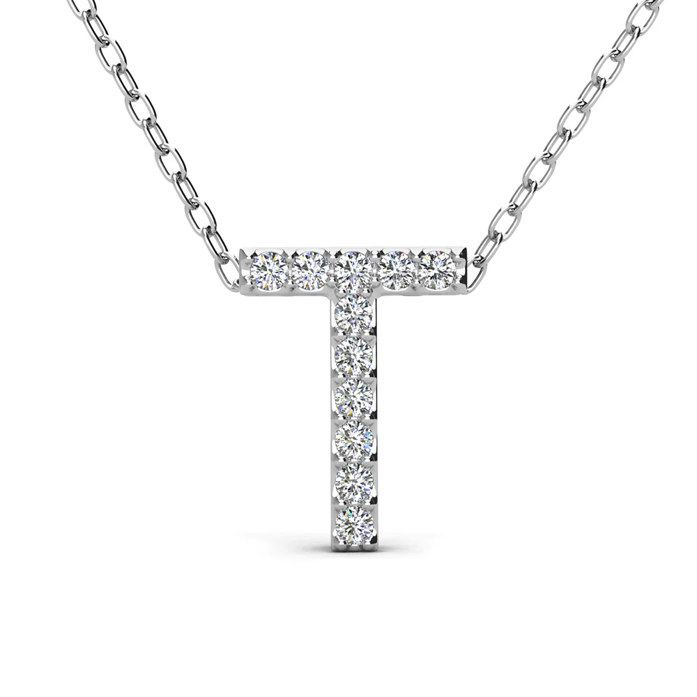 Ethereal Collection 18k White Gold Plated Initial Letter Pendant Necklace with Swarovski Crystals - Image 63