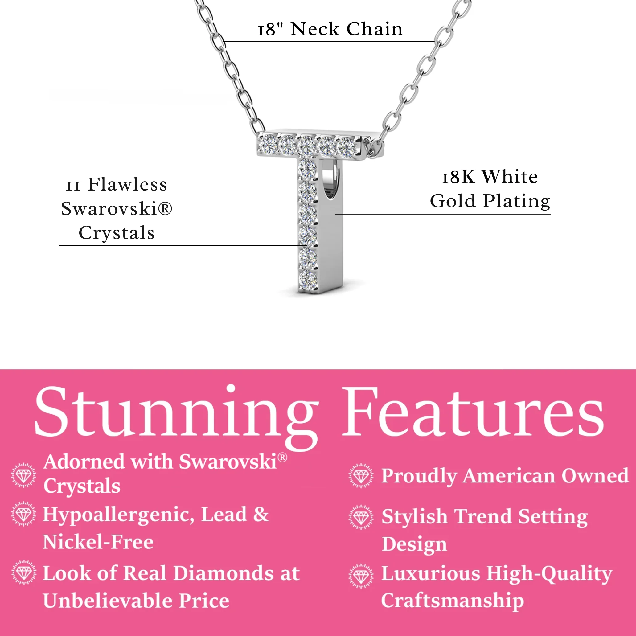 Ethereal Collection 18k White Gold Plated Initial Letter Pendant Necklace with Swarovski Crystals - Image 64